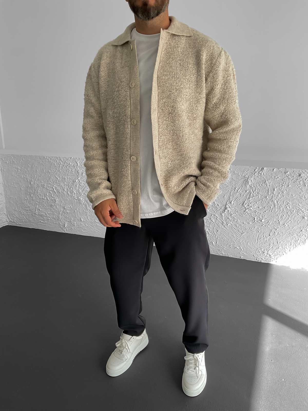 Bej Düğmeli Peluş Ceket C-1008