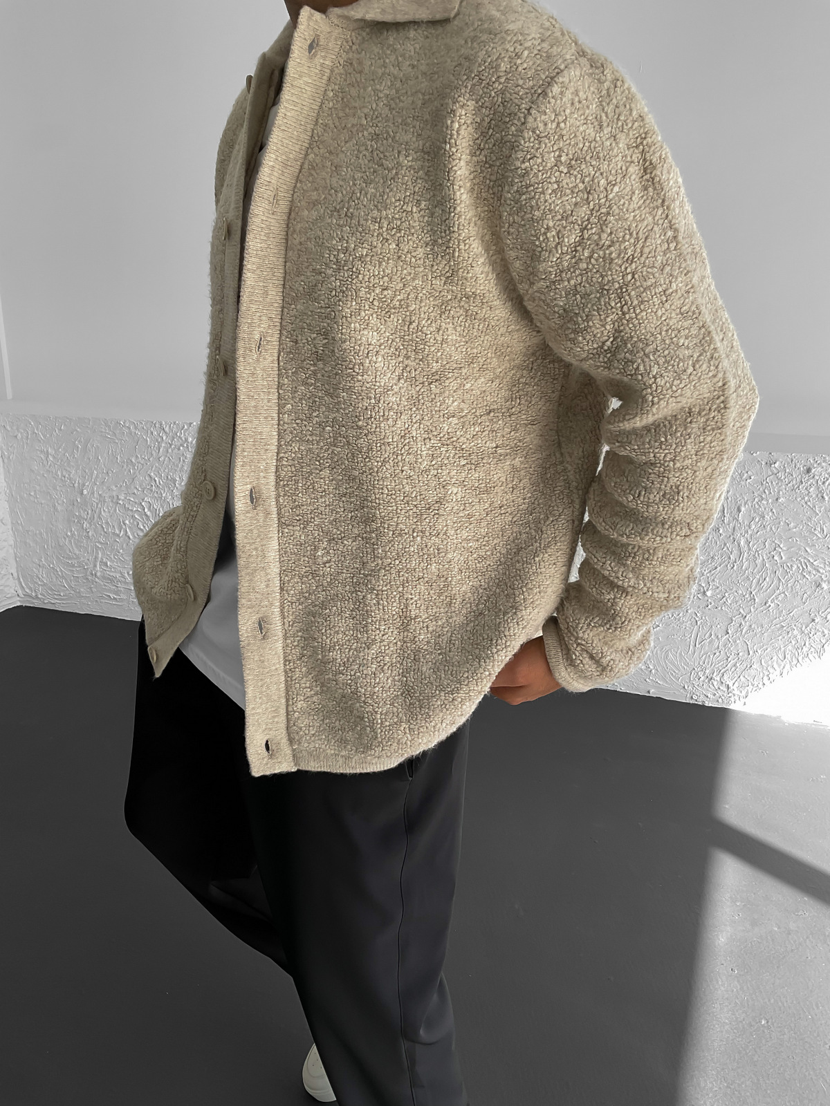 Bej Düğmeli Peluş Ceket C-1008