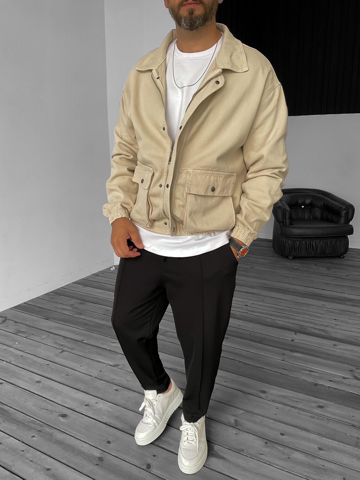 Bej Gabardin Bomber Ceket B-2159