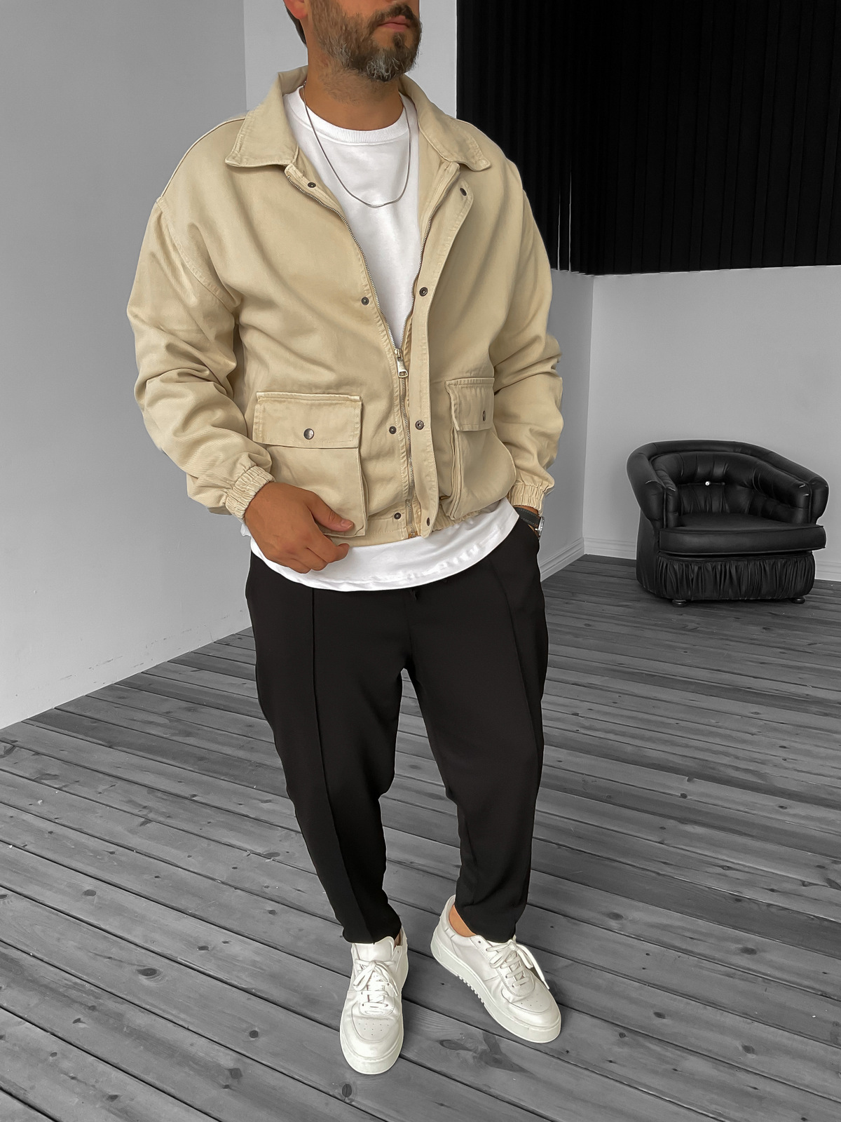 Bej Gabardin Bomber Ceket B-2159
