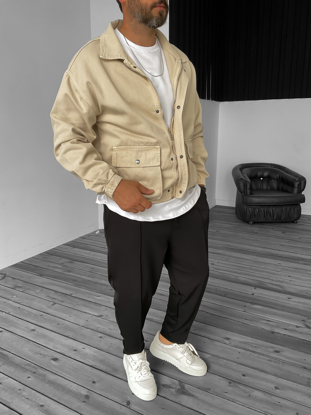 Bej Gabardin Bomber Ceket B-2159