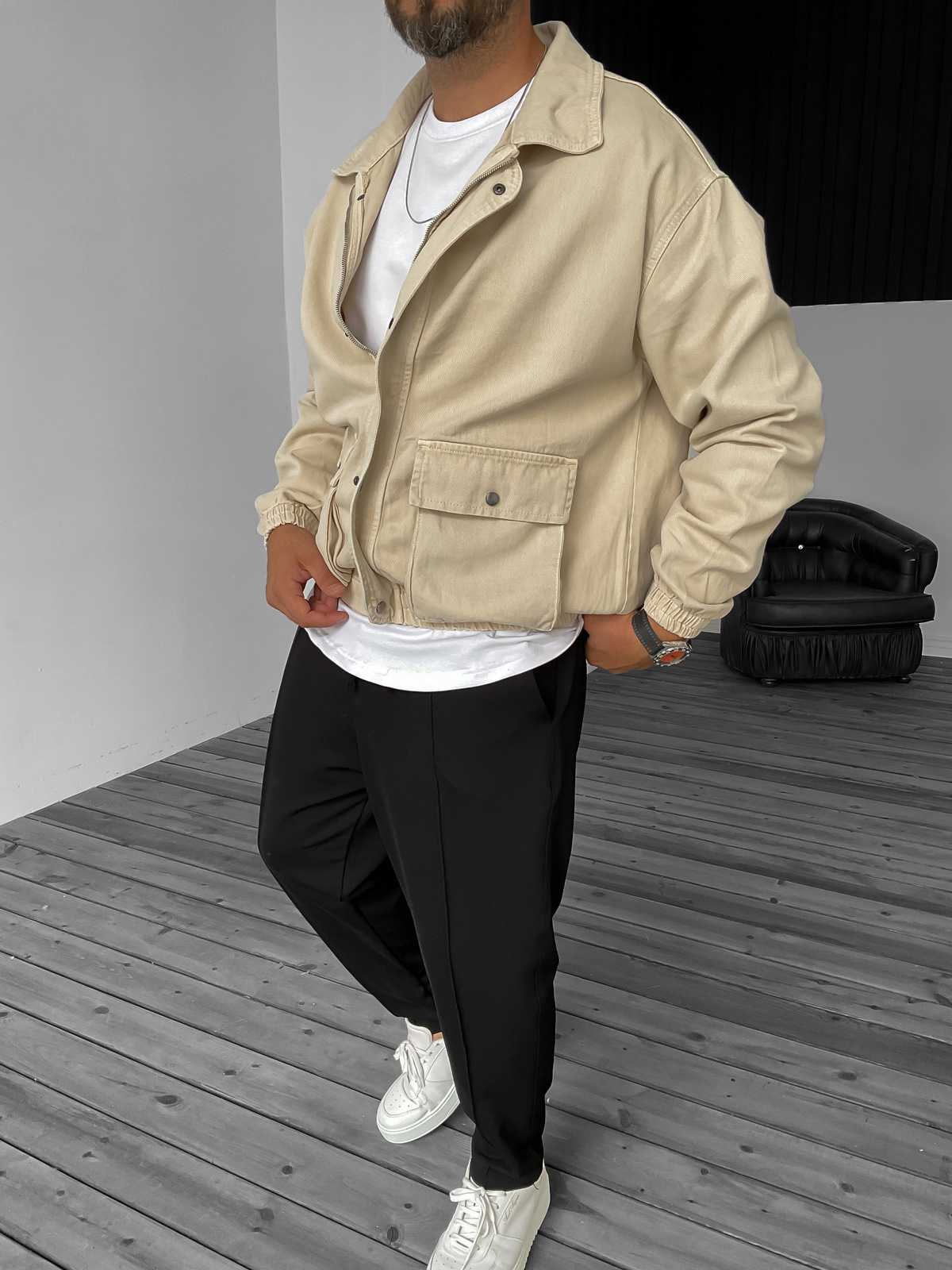 Bej Gabardin Bomber Ceket B-2159