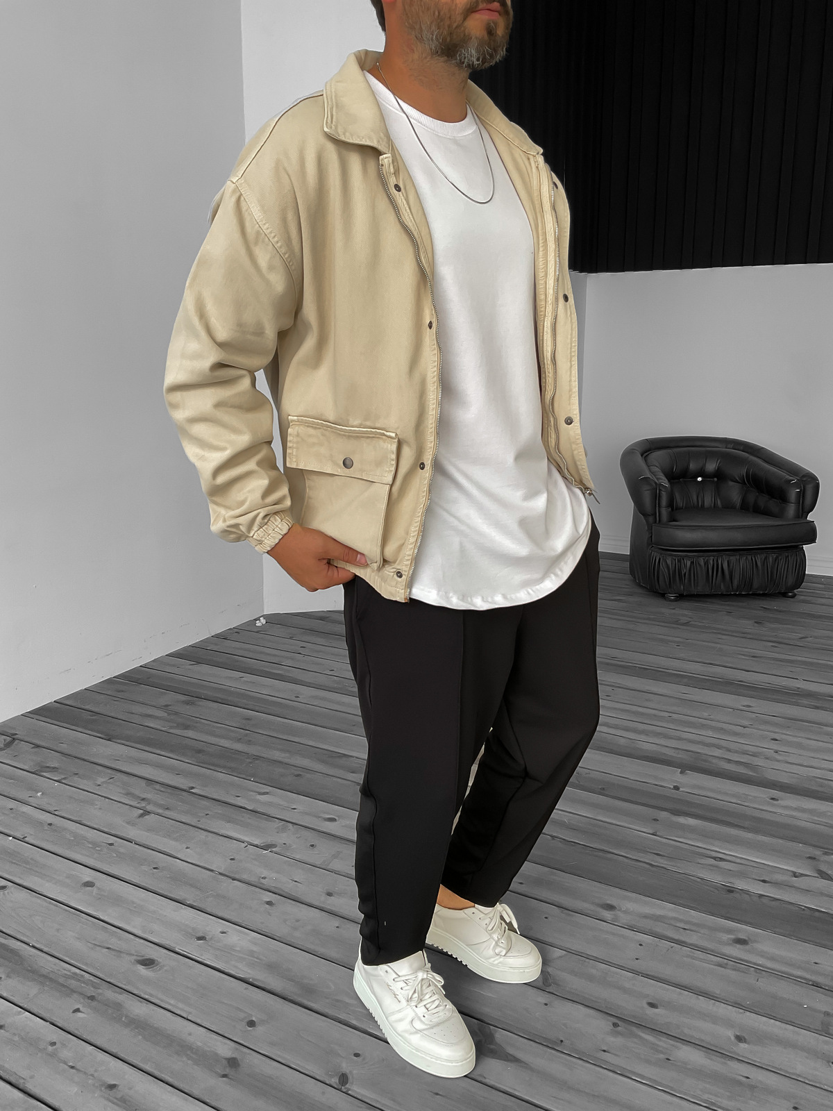 Bej Gabardin Bomber Ceket B-2159