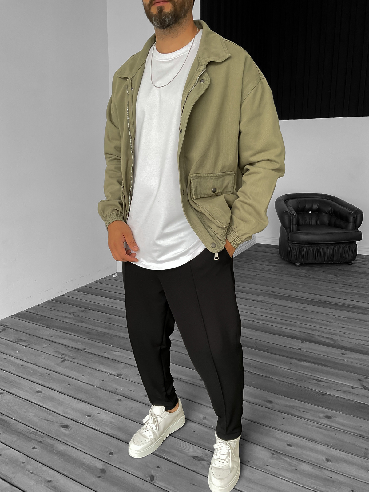Haki Gabardin Bomber Ceket B-2159