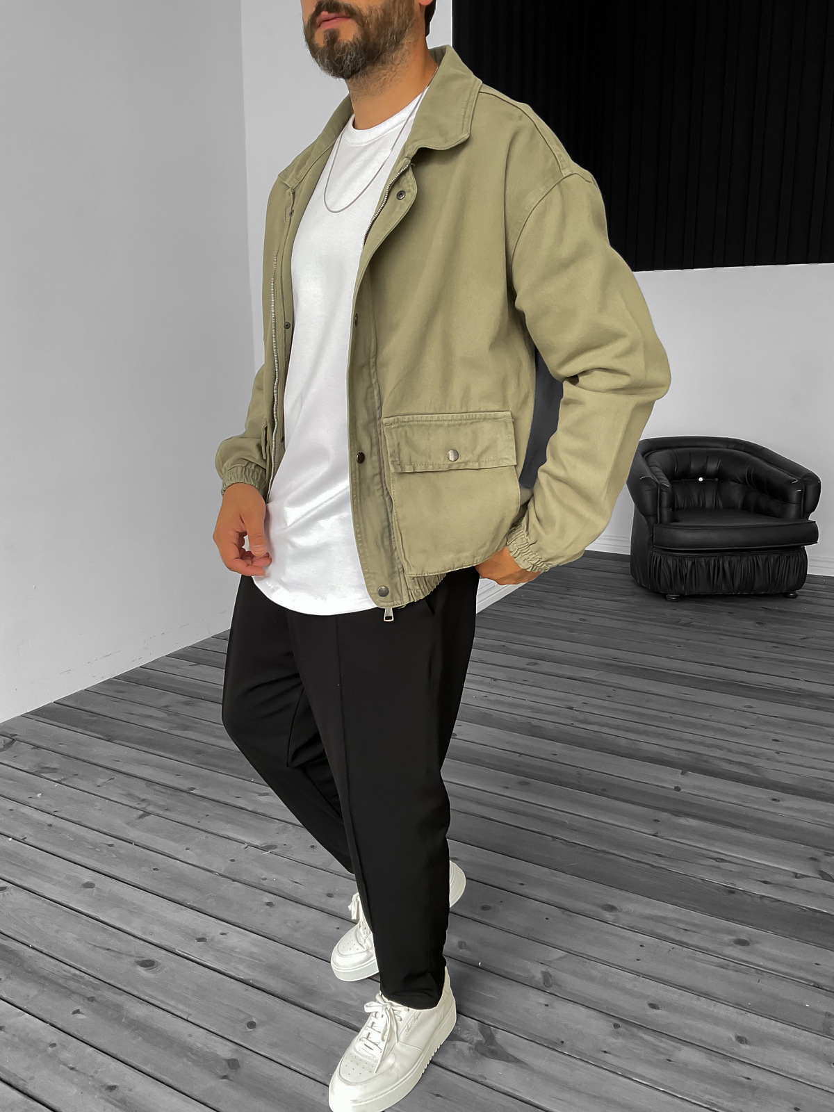 Haki Gabardin Bomber Ceket B-2159