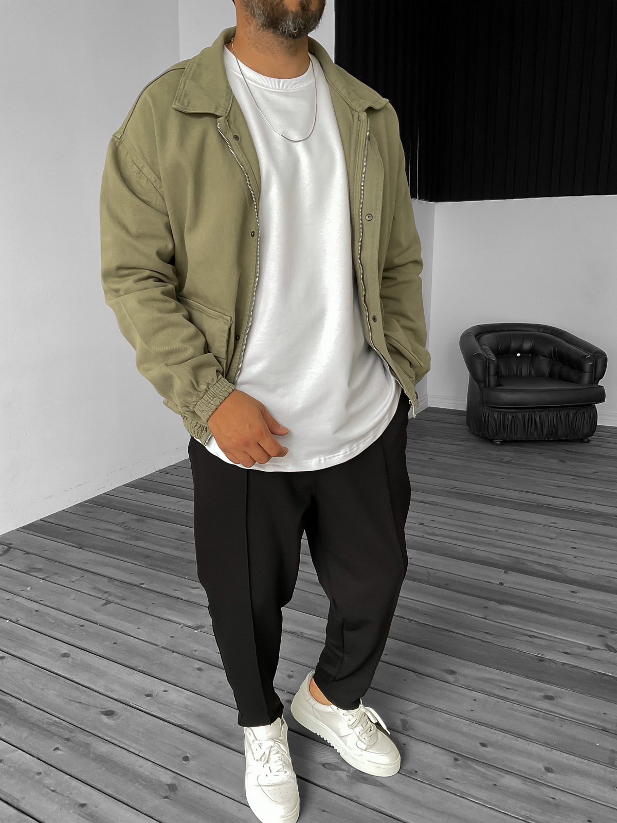 Haki Gabardin Bomber Ceket B-2159