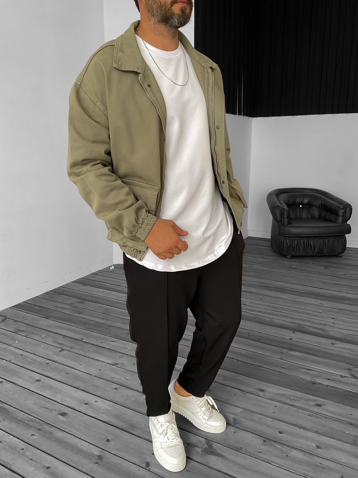 Haki Gabardin Bomber Ceket B-2159