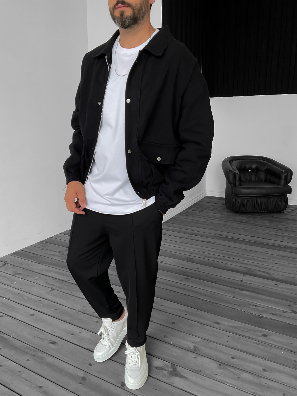 Siyah Gabardin Bomber Ceket B-2159