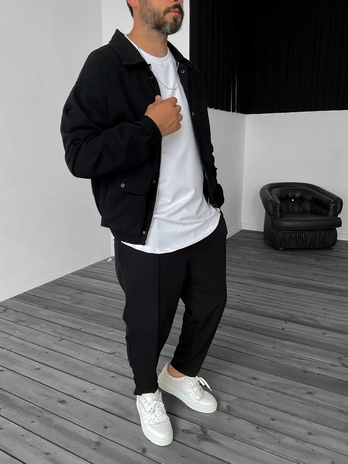 Siyah Gabardin Bomber Ceket B-2159