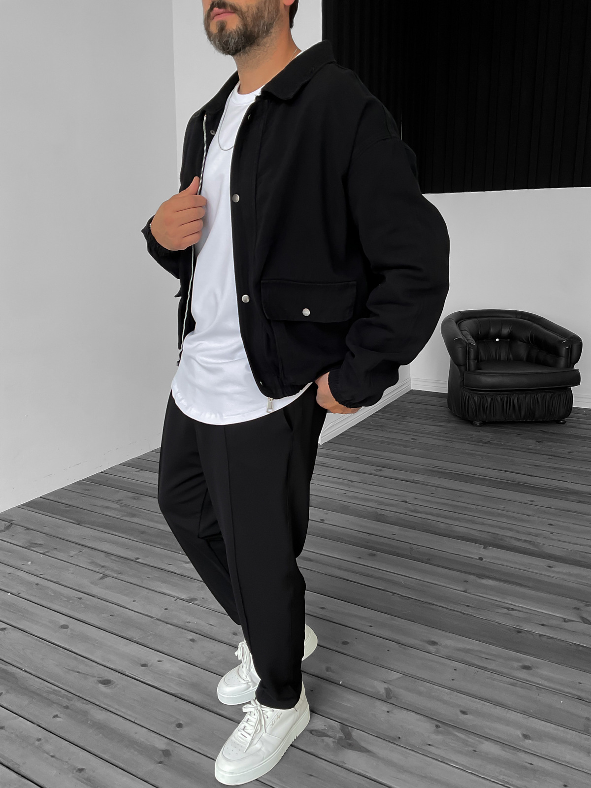 Siyah Gabardin Bomber Ceket B-2159