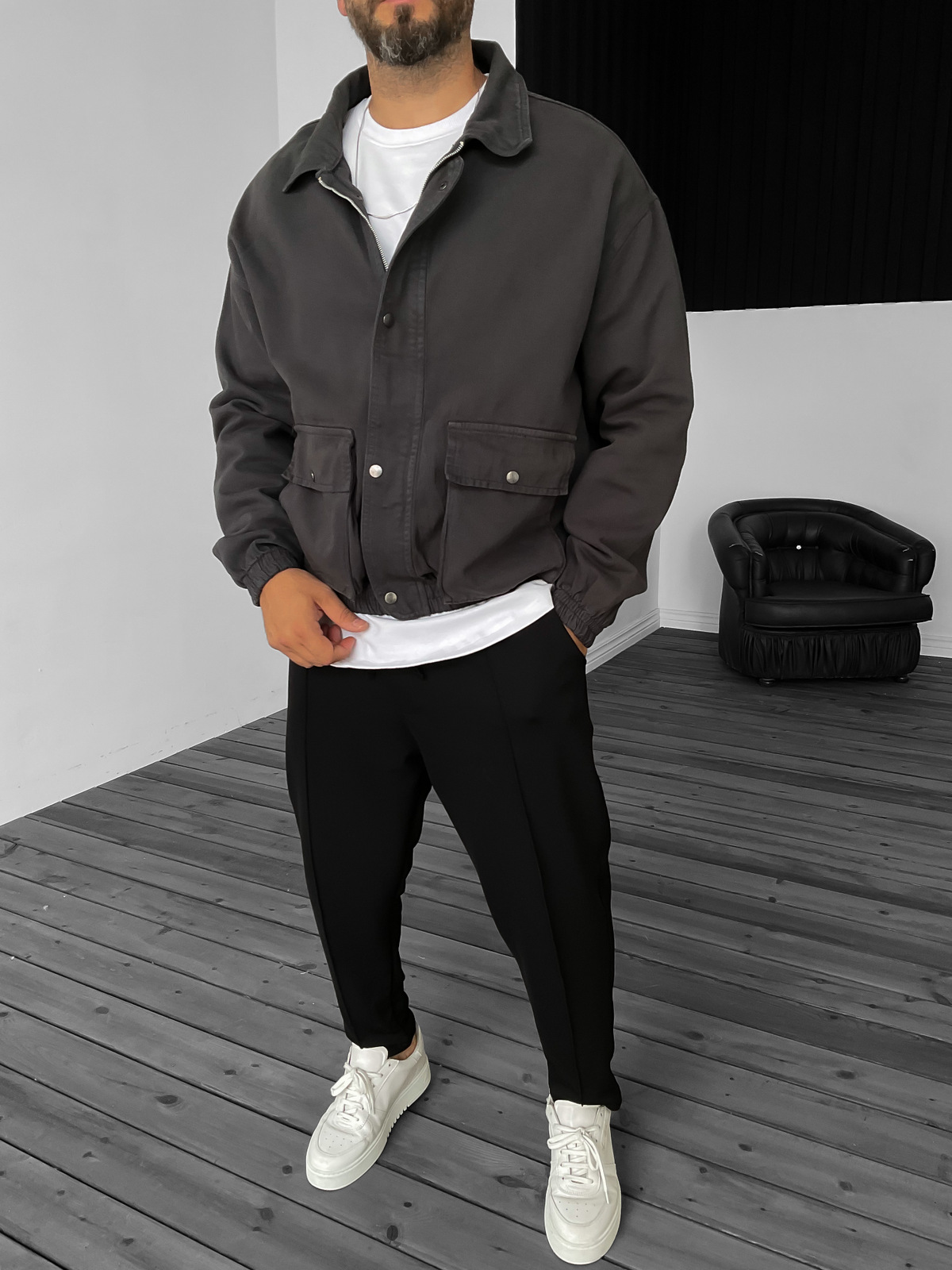 Füme Gabardin Bomber Ceket B-2159