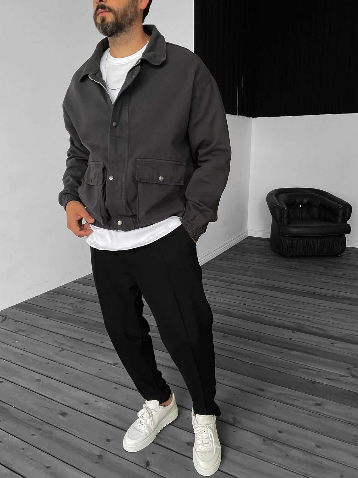 Füme Gabardin Bomber Ceket B-2159