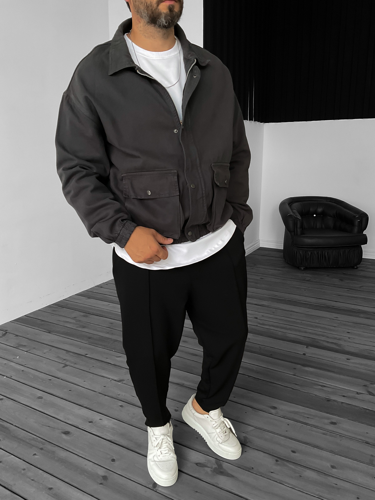 Füme Gabardin Bomber Ceket B-2159