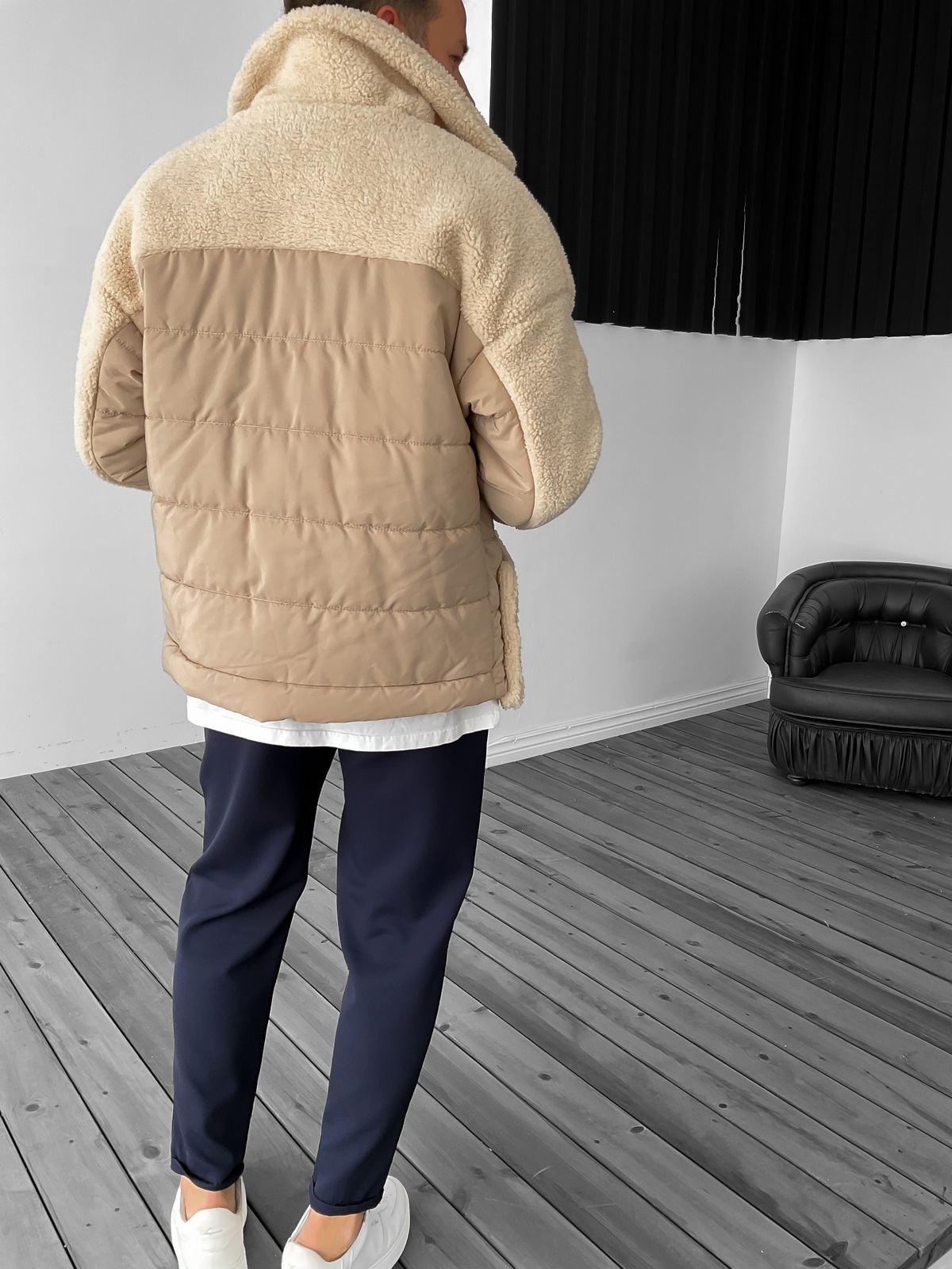 Bej Peluş Cepli Fermuarlı Ceket RC-2381