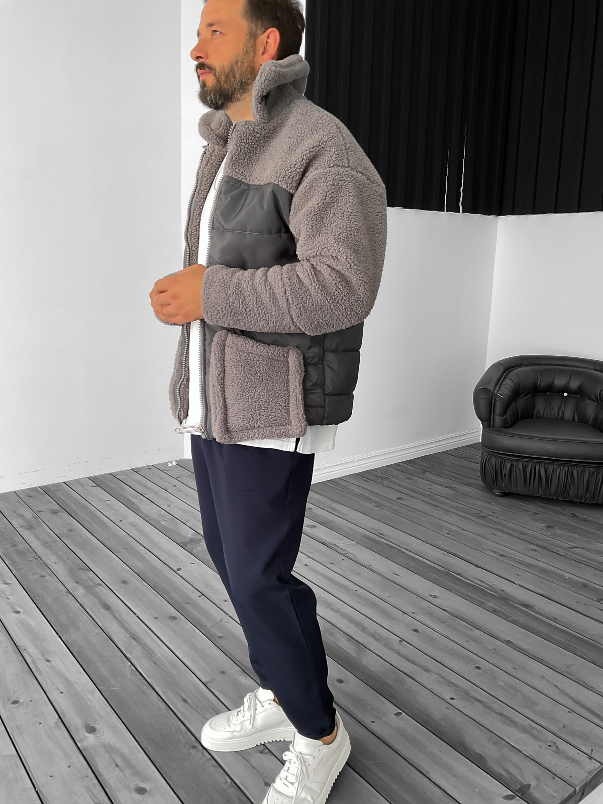 Füme Peluş Cepli Fermuarlı Ceket RC-2381