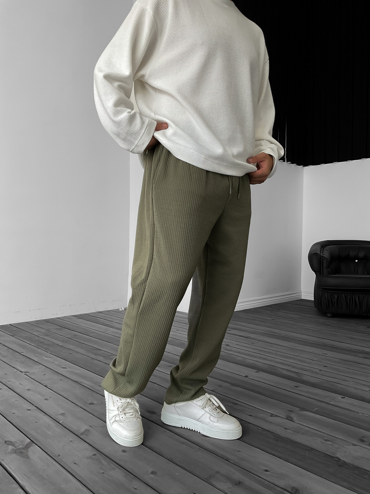 Haki Kabartmalı Boru Paça Pantolon KE-5030