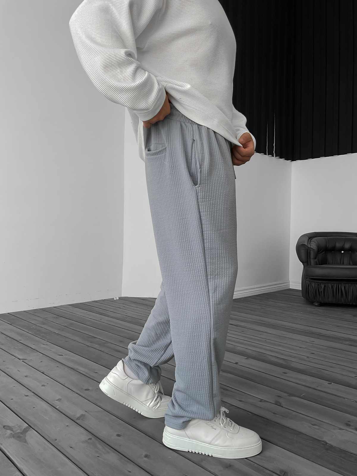 Füme Kabartmalı Boru Paça Pantolon KE-5030