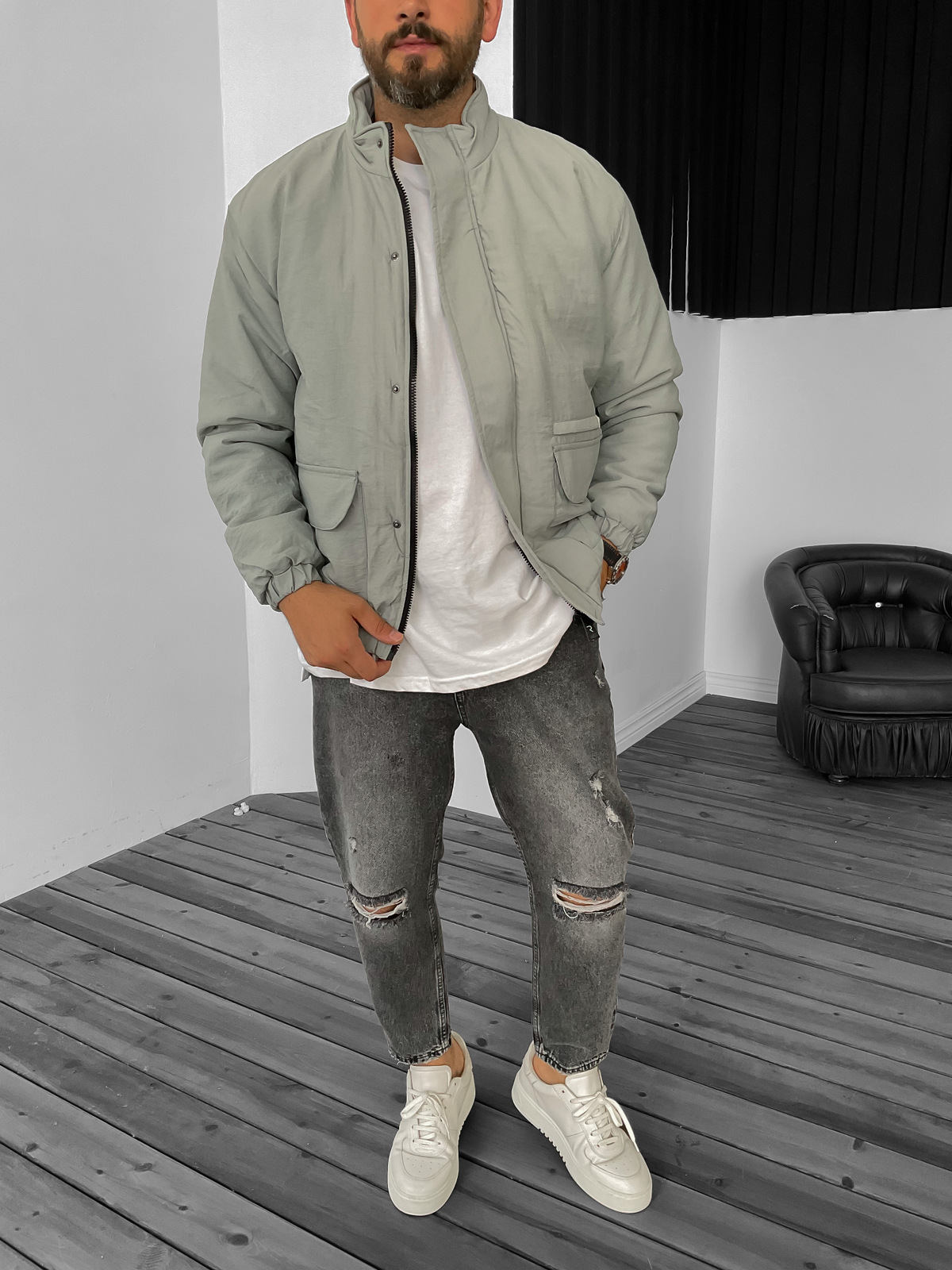 Gri Cepli Bomber Mont RL-30005