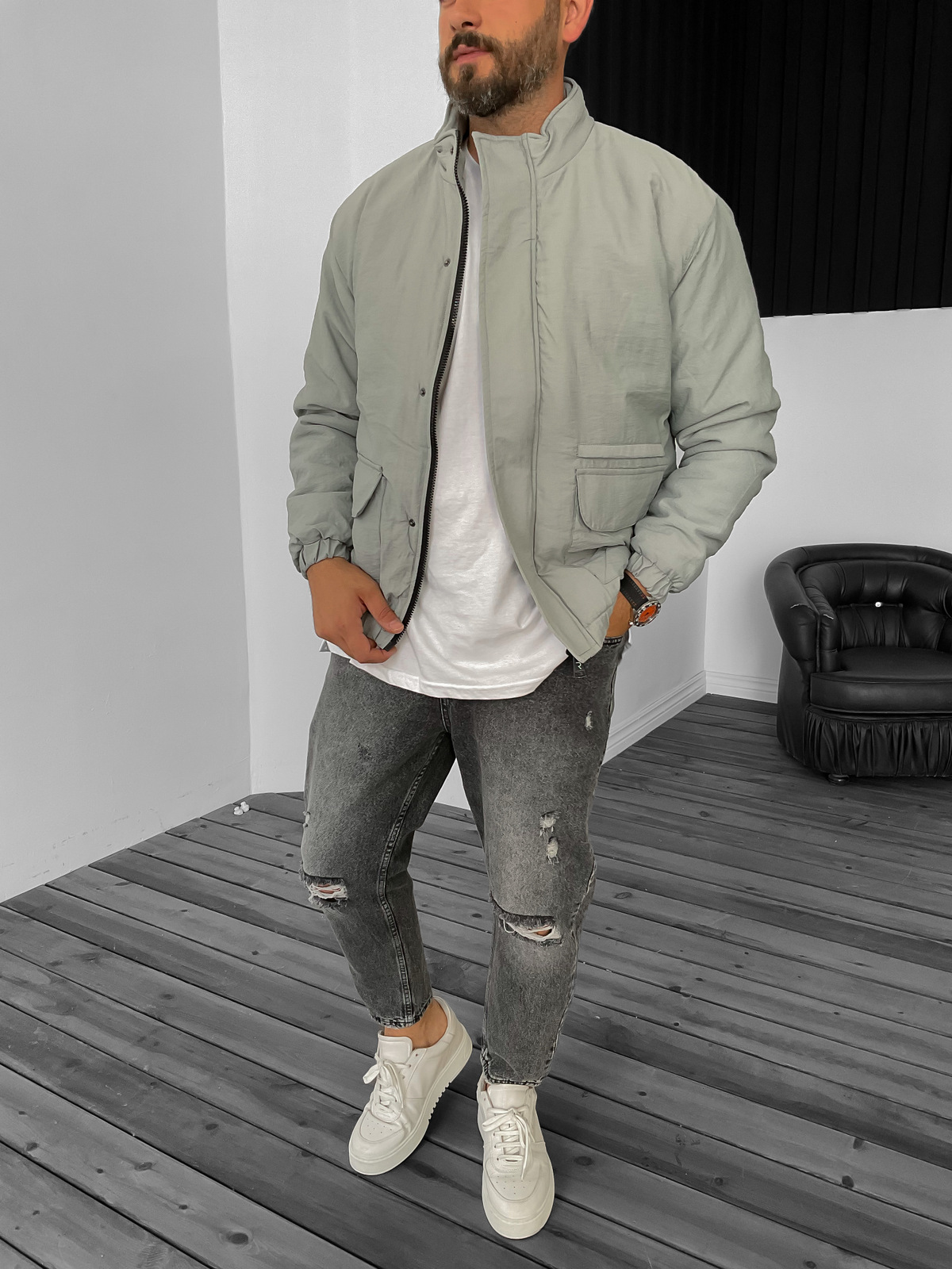 Gri Cepli Bomber Mont RL-30005