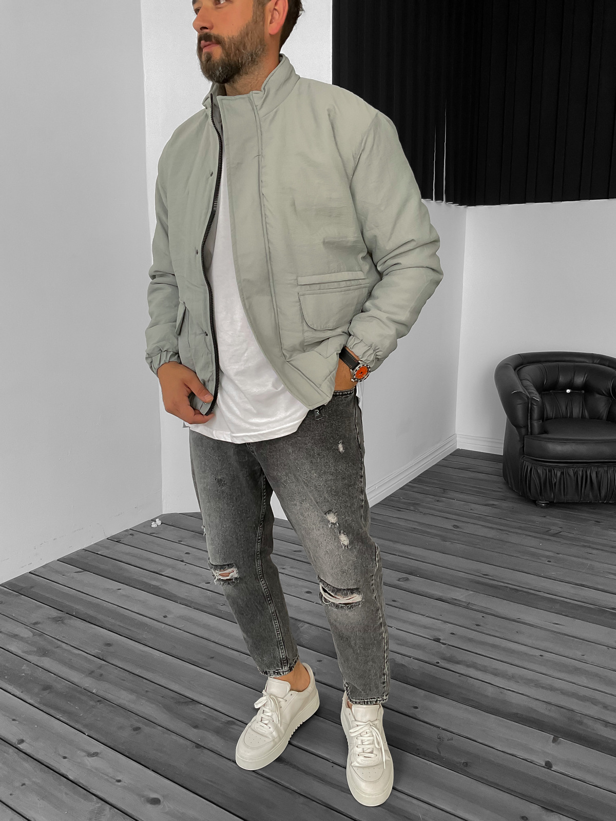 Gri Cepli Bomber Mont RL-30005