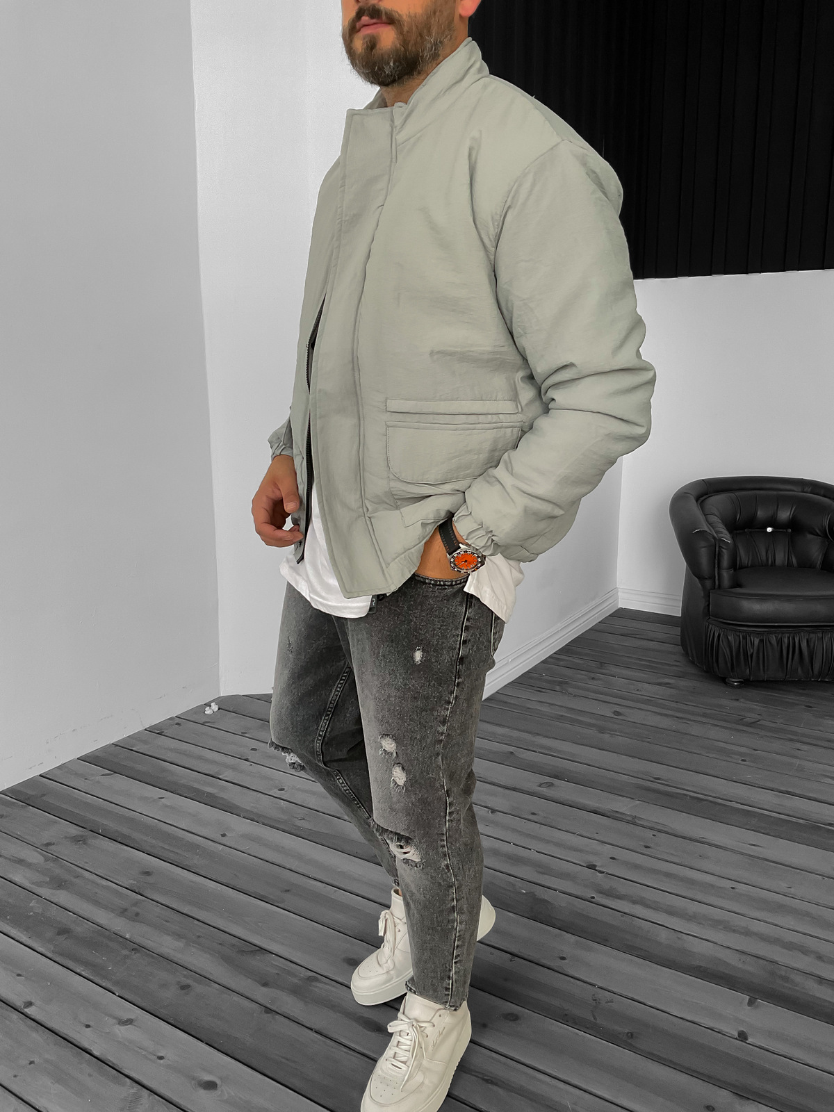 Gri Cepli Bomber Mont RL-30005