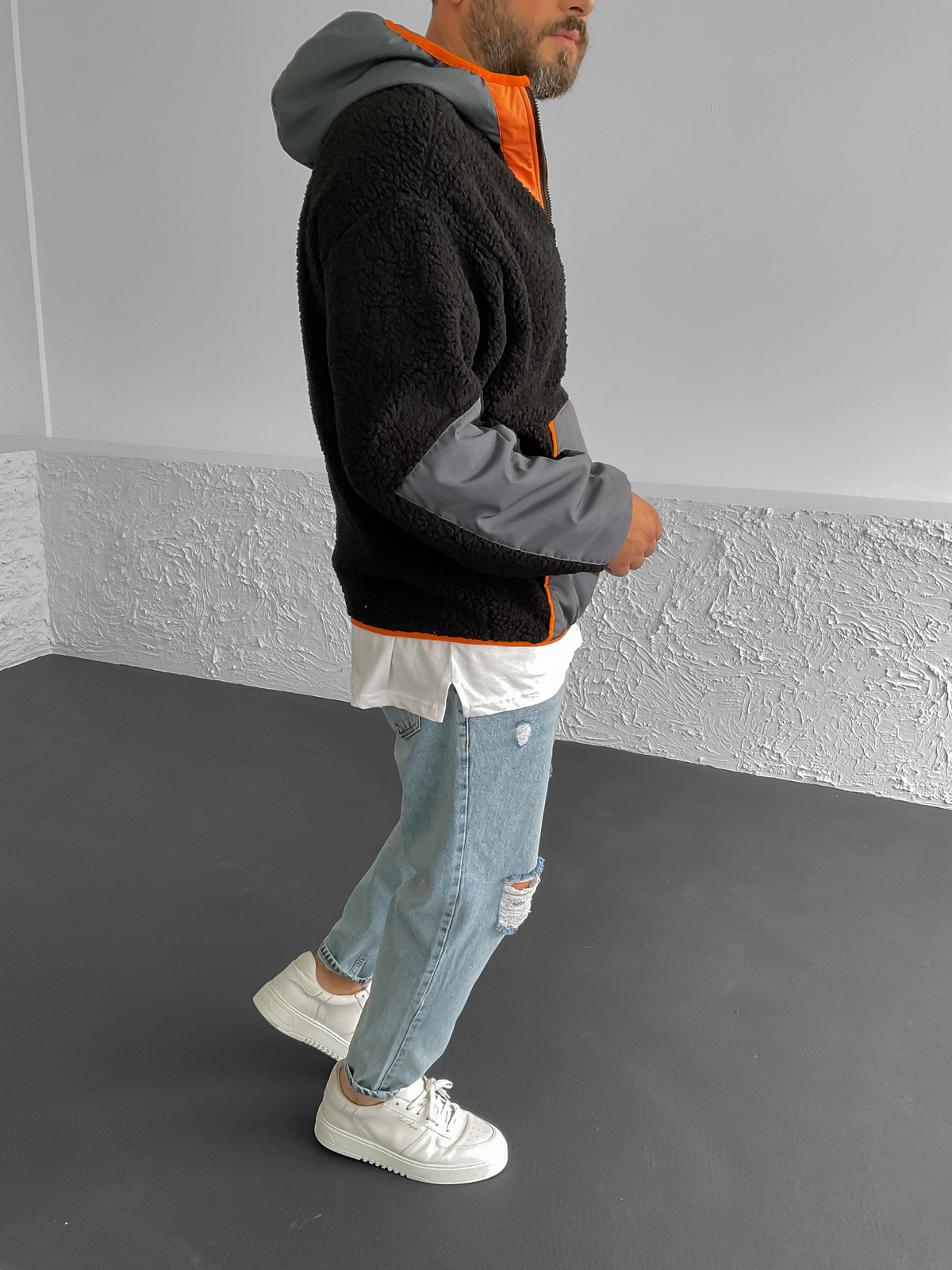 Siyah Kapüşonlu Peluş Sweat LS-05609
