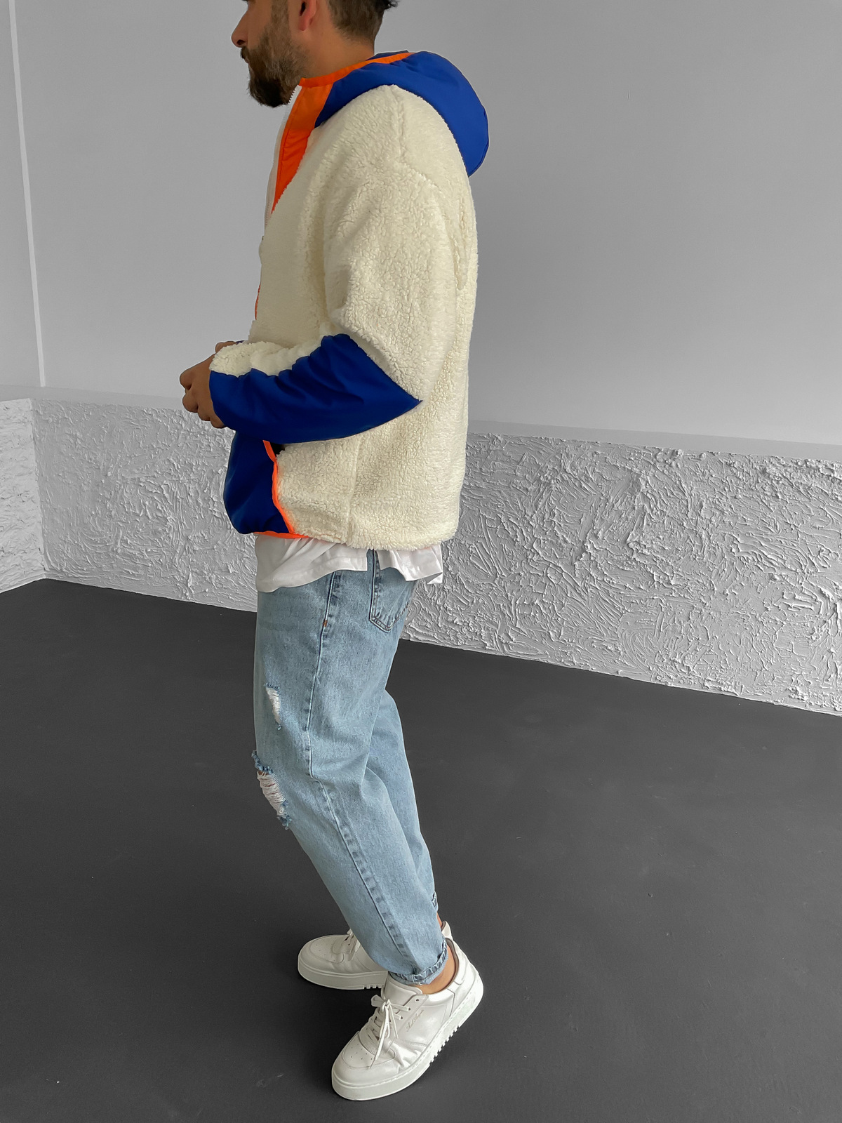 Ekru Kapüşonlu Peluş Sweat LS-05609