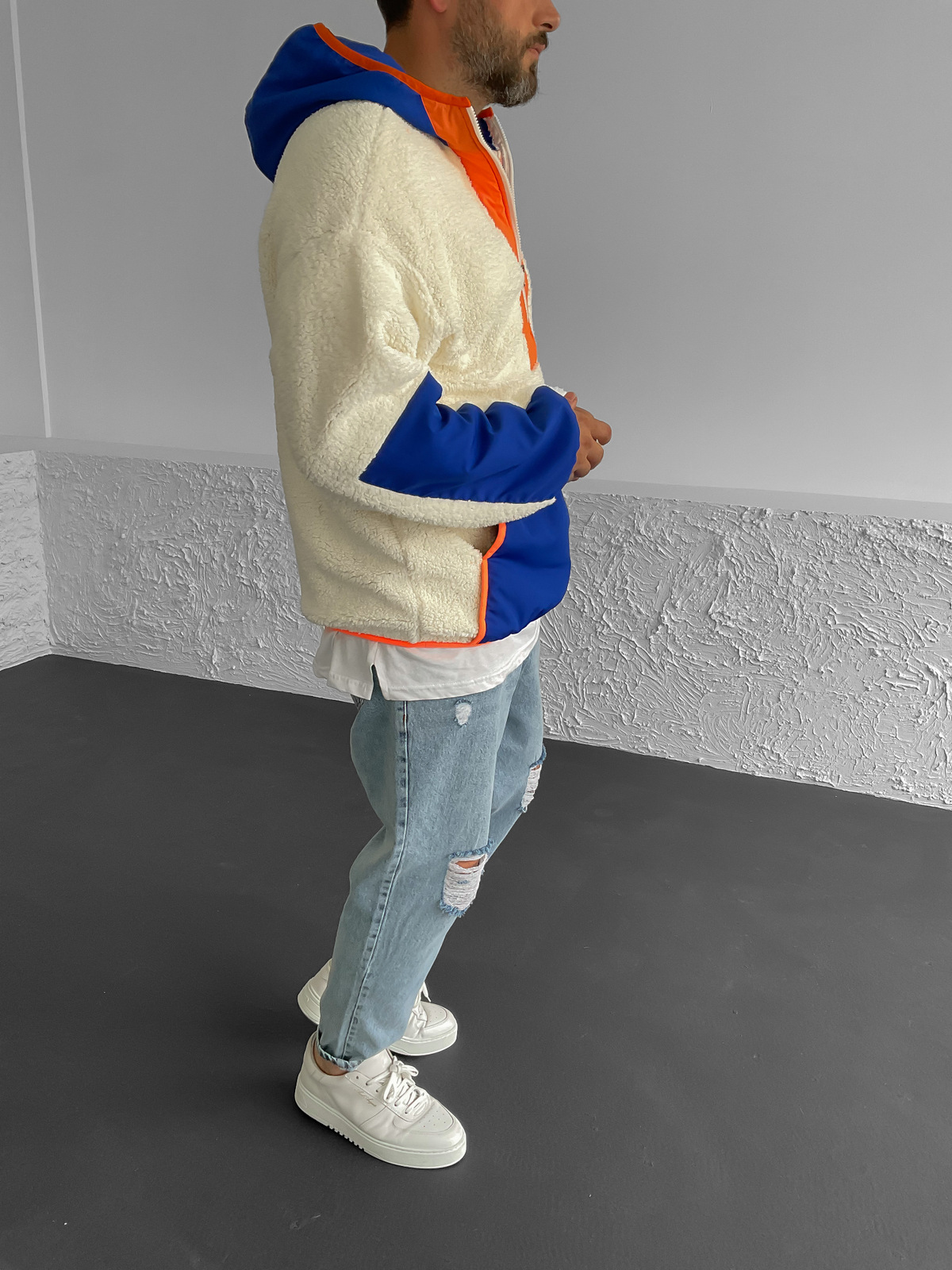 Ekru Kapüşonlu Peluş Sweat LS-05609