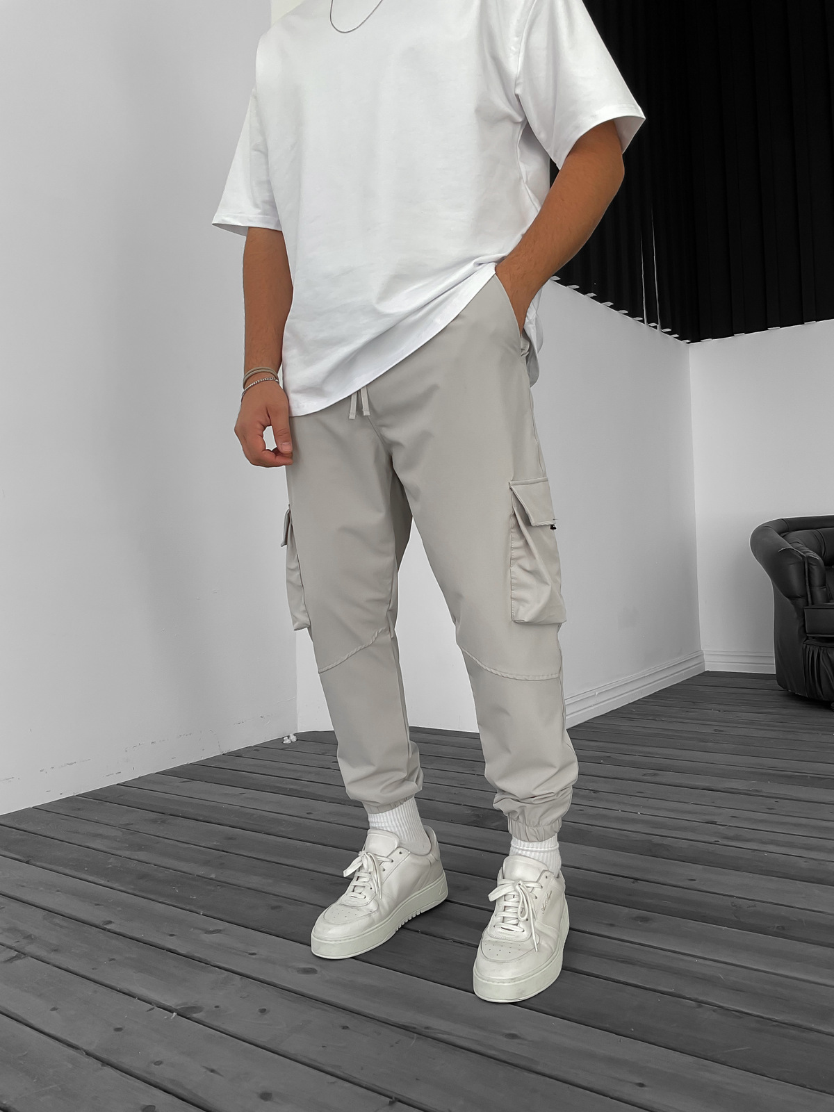 Gri Lastikli Basic Kargo Jogger B-3068