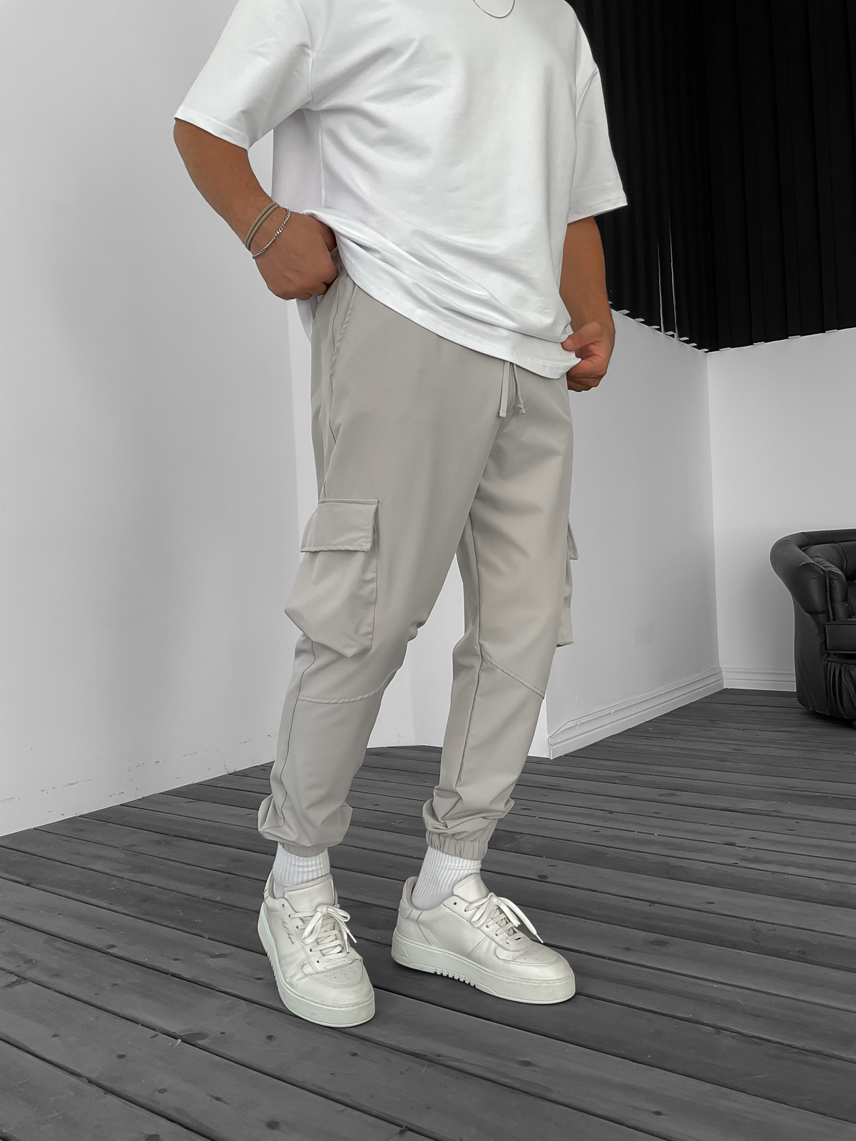 Gri Lastikli Basic Kargo Jogger B-3068