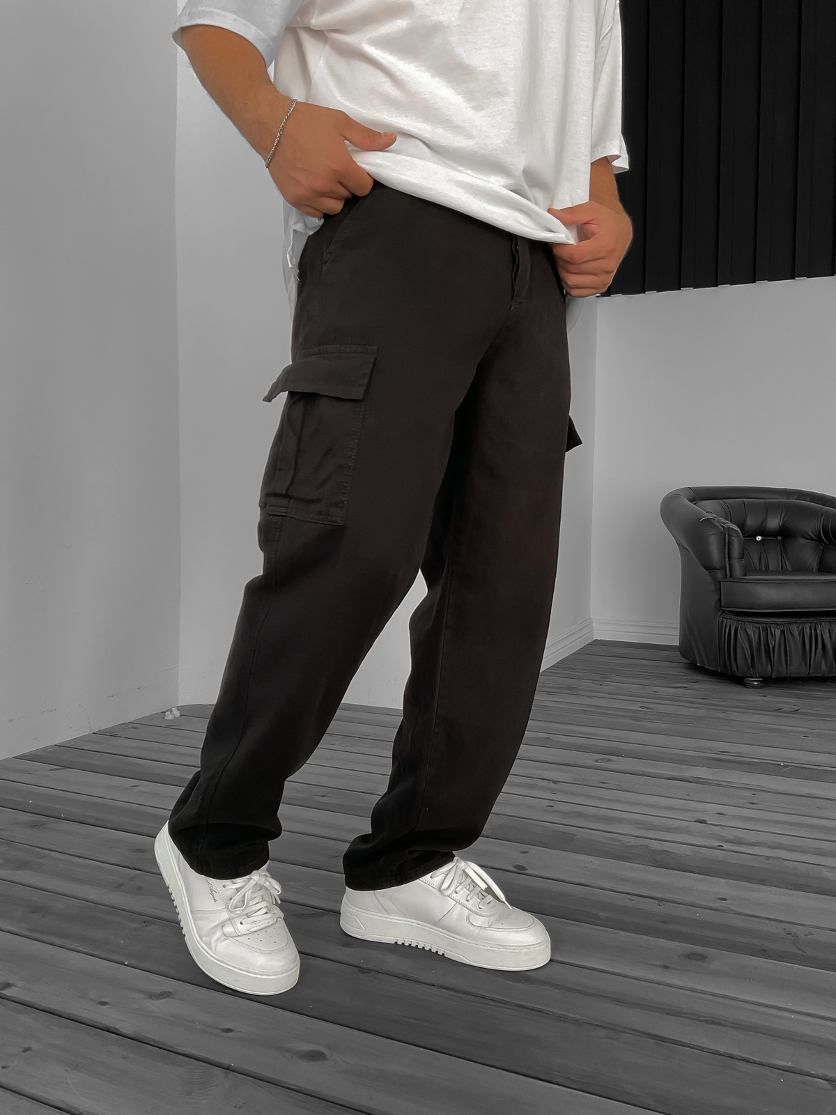 Siyah İnce Baggy Kargo Pantolon DP-004