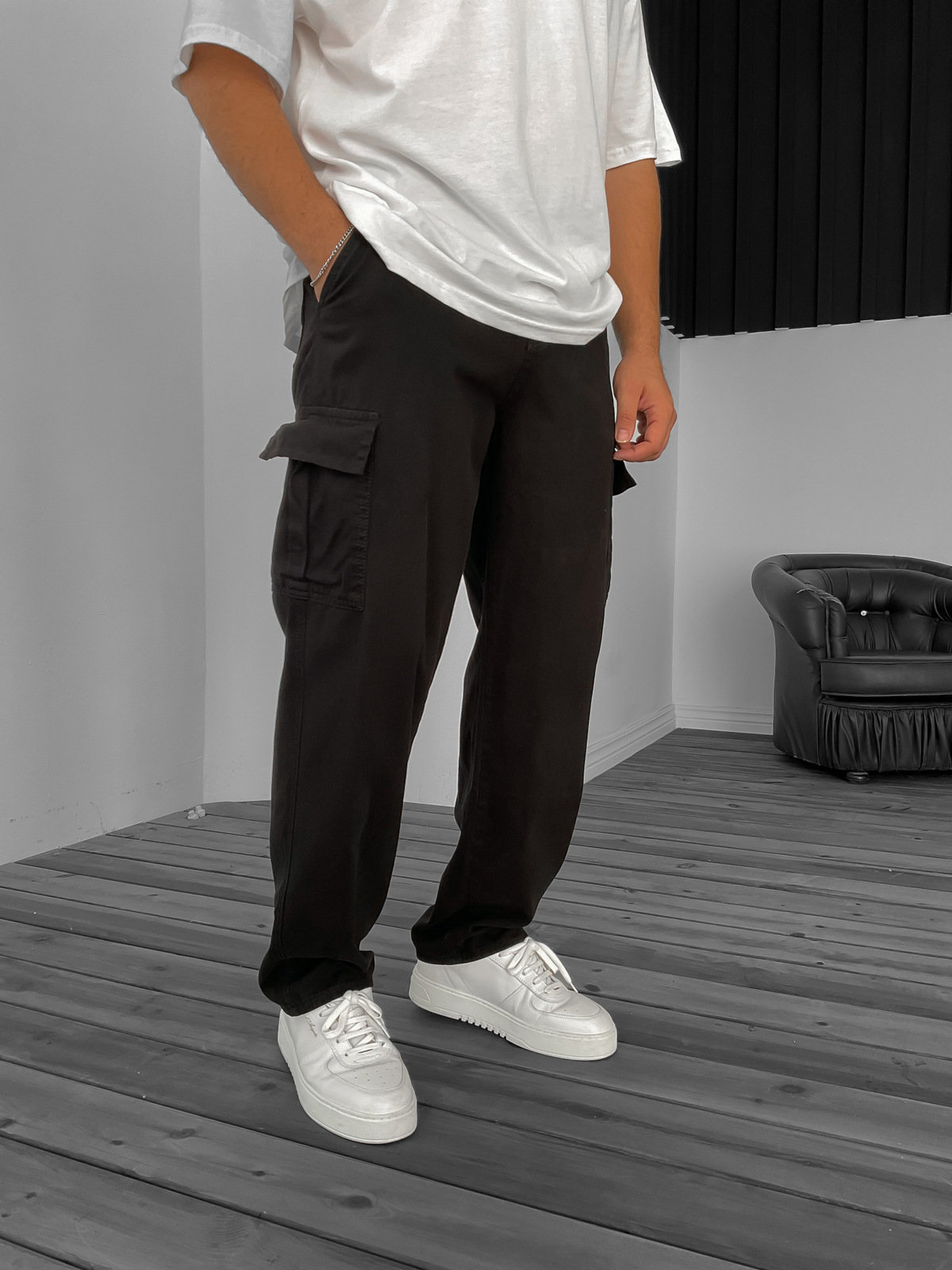 Siyah İnce Baggy Kargo Pantolon DP-004