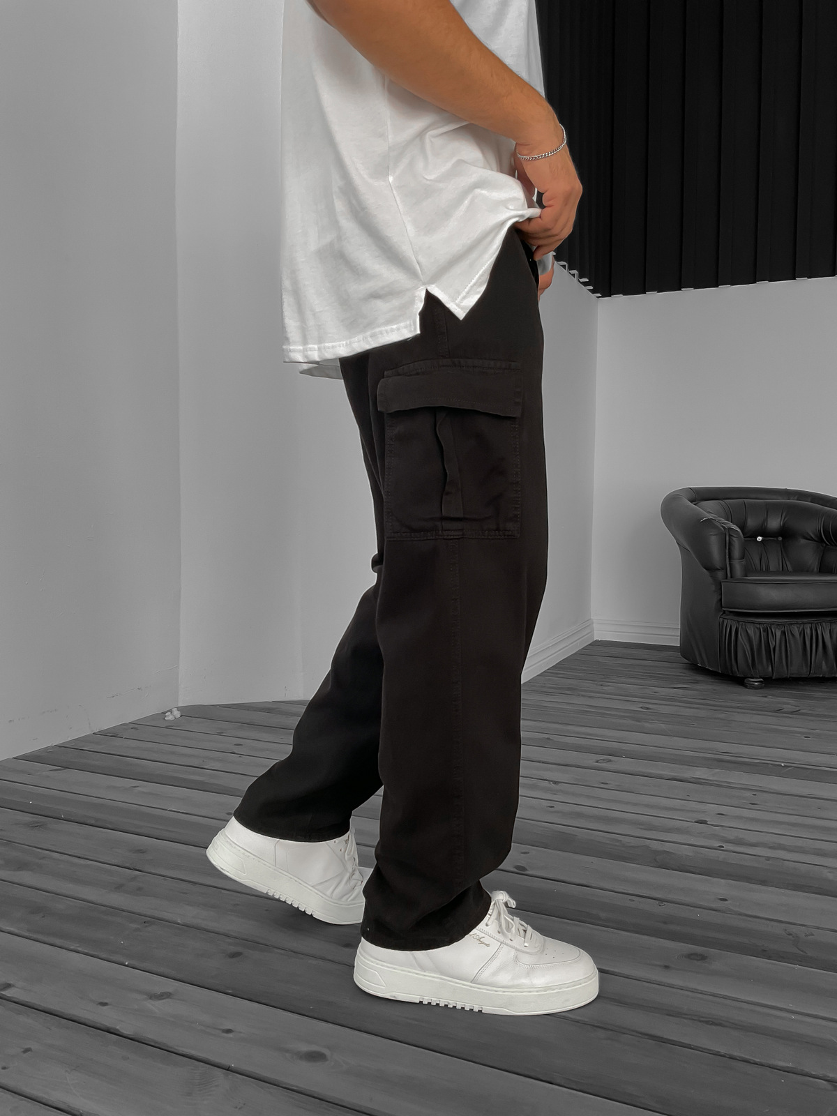 Siyah İnce Baggy Kargo Pantolon DP-004