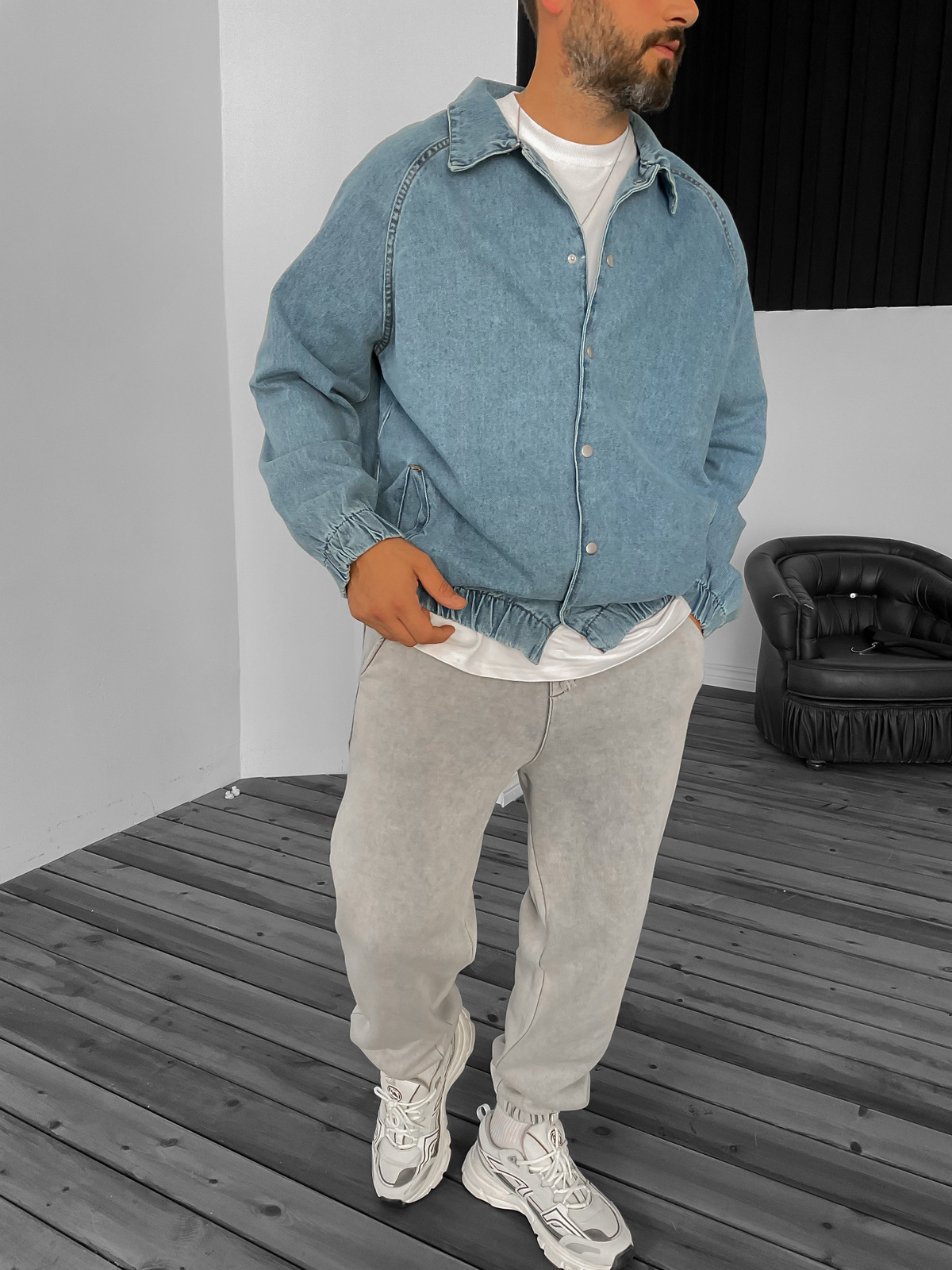 Mavi Düğmeli Bomber Ceket V-5040