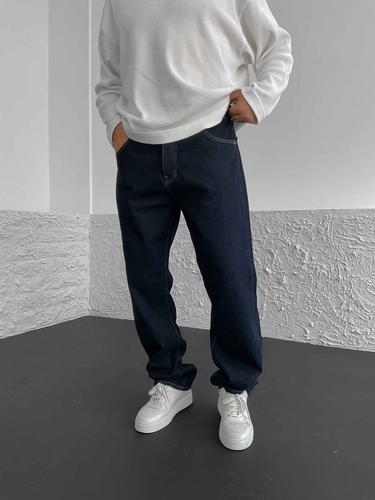 Lacivert Basic Yıkamalı Baggy Jean GJ-16198