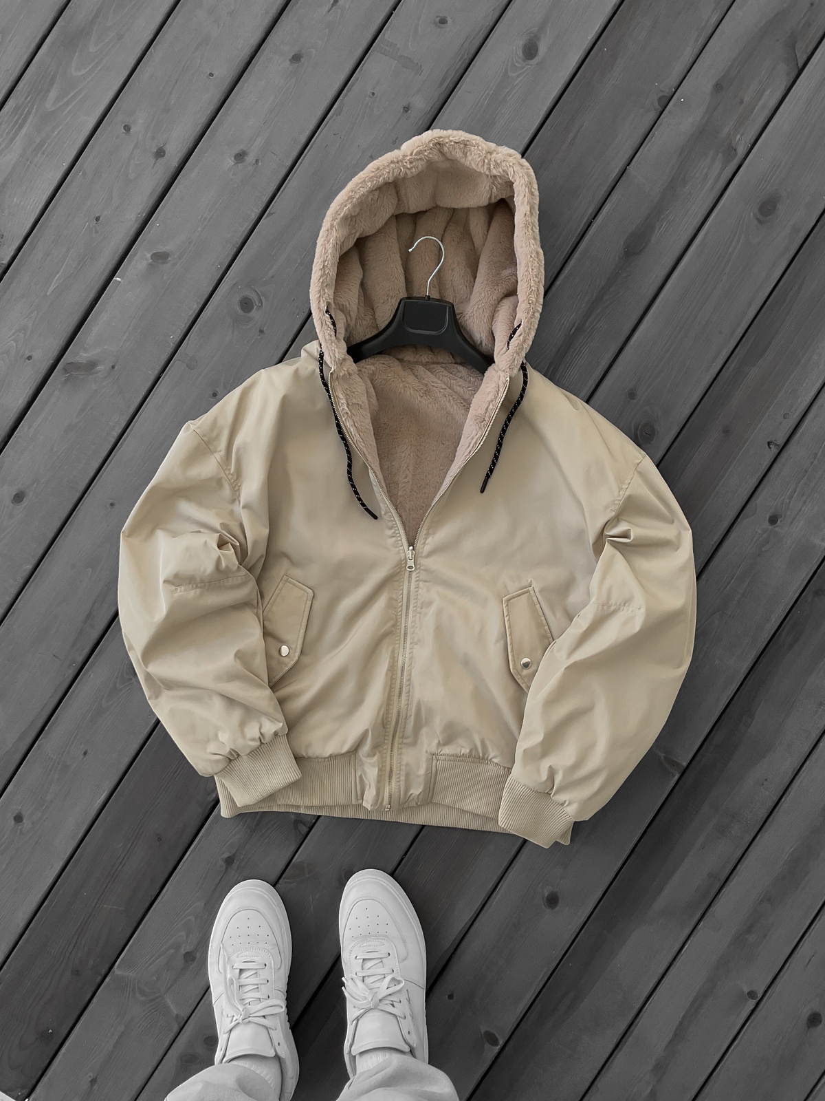 Bej Çift Taraflı Kapüşonlu Mont LS-87006