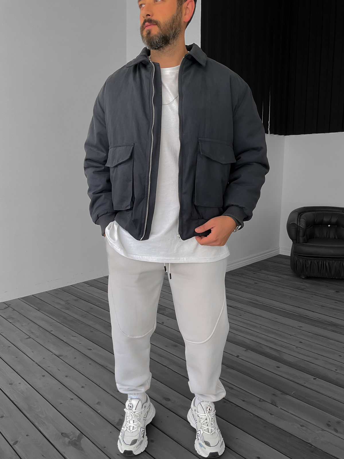 Antrasit Çift Cepli Bomber Mont LS-56042