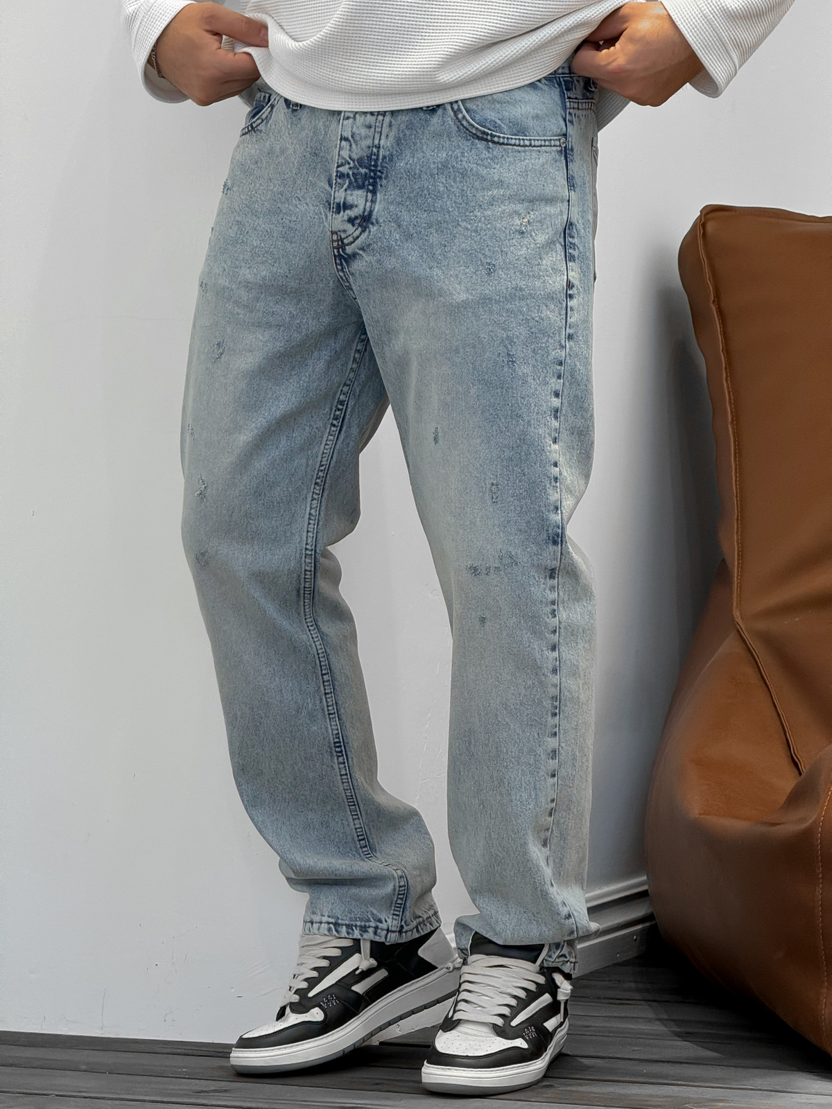 Açık Mavi Yıkamalı Yırtıklı Baggy KE-249