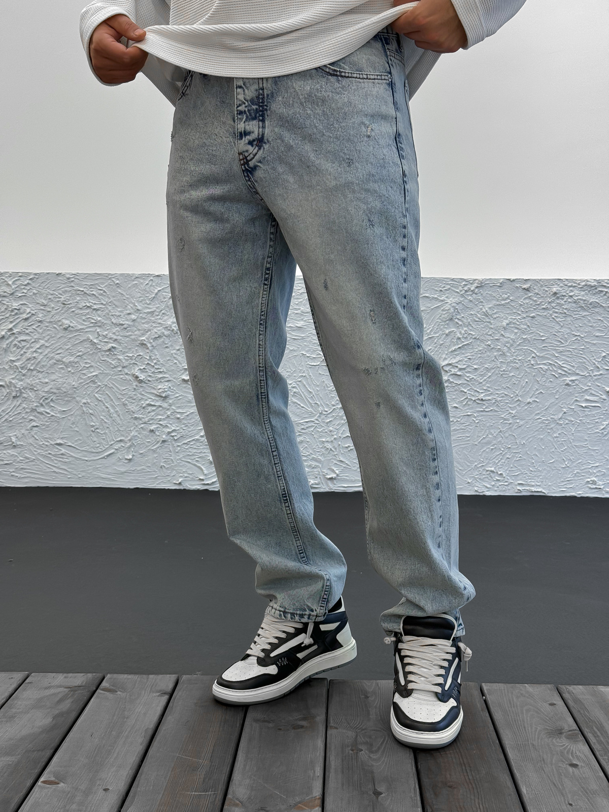 Açık Mavi Yıkamalı Yırtıklı Baggy KE-249
