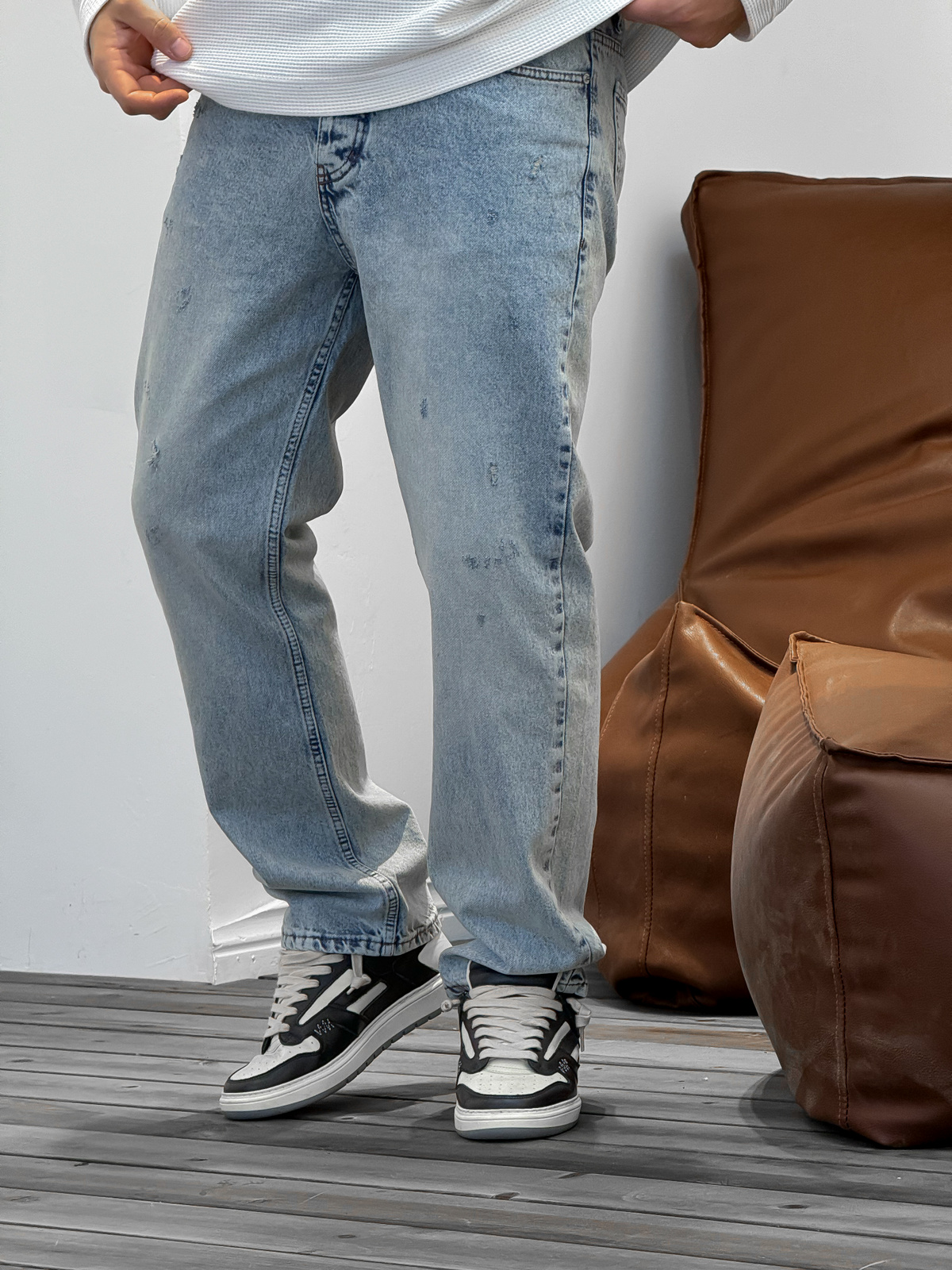 Açık Mavi Yıkamalı Yırtıklı Baggy KE-249