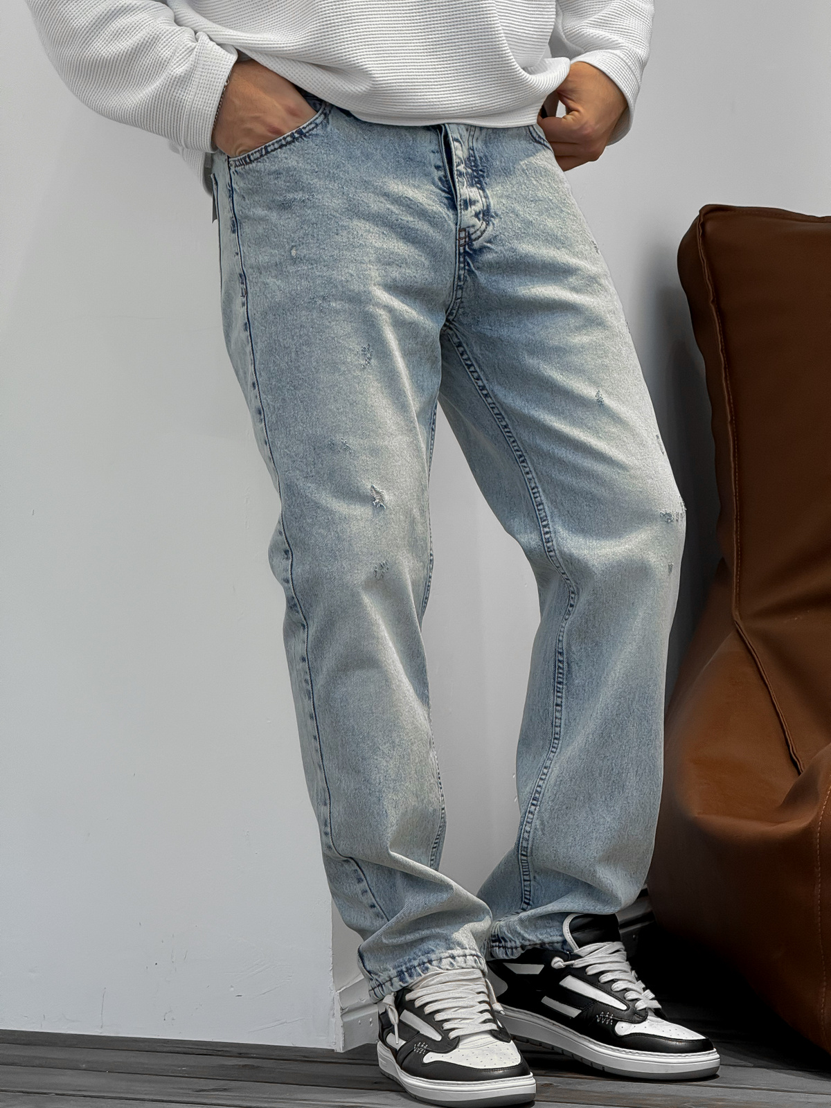 Açık Mavi Yıkamalı Yırtıklı Baggy KE-249