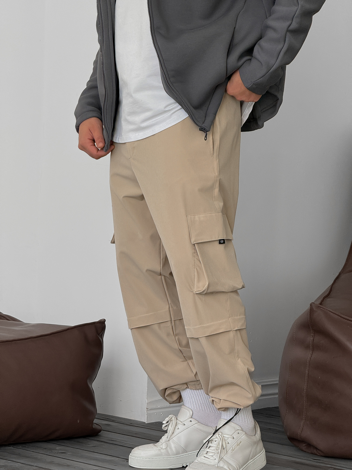 Bej Paraşüt Kargo Stoper Pantolon B-3070/3028
