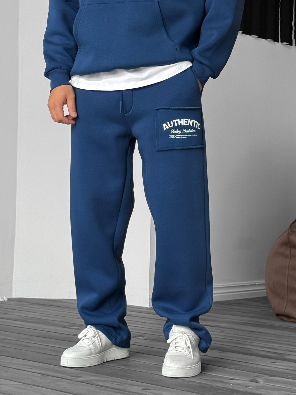 Lacivert Authentic Baskılı Boru Paça Eşofman ES-70-008