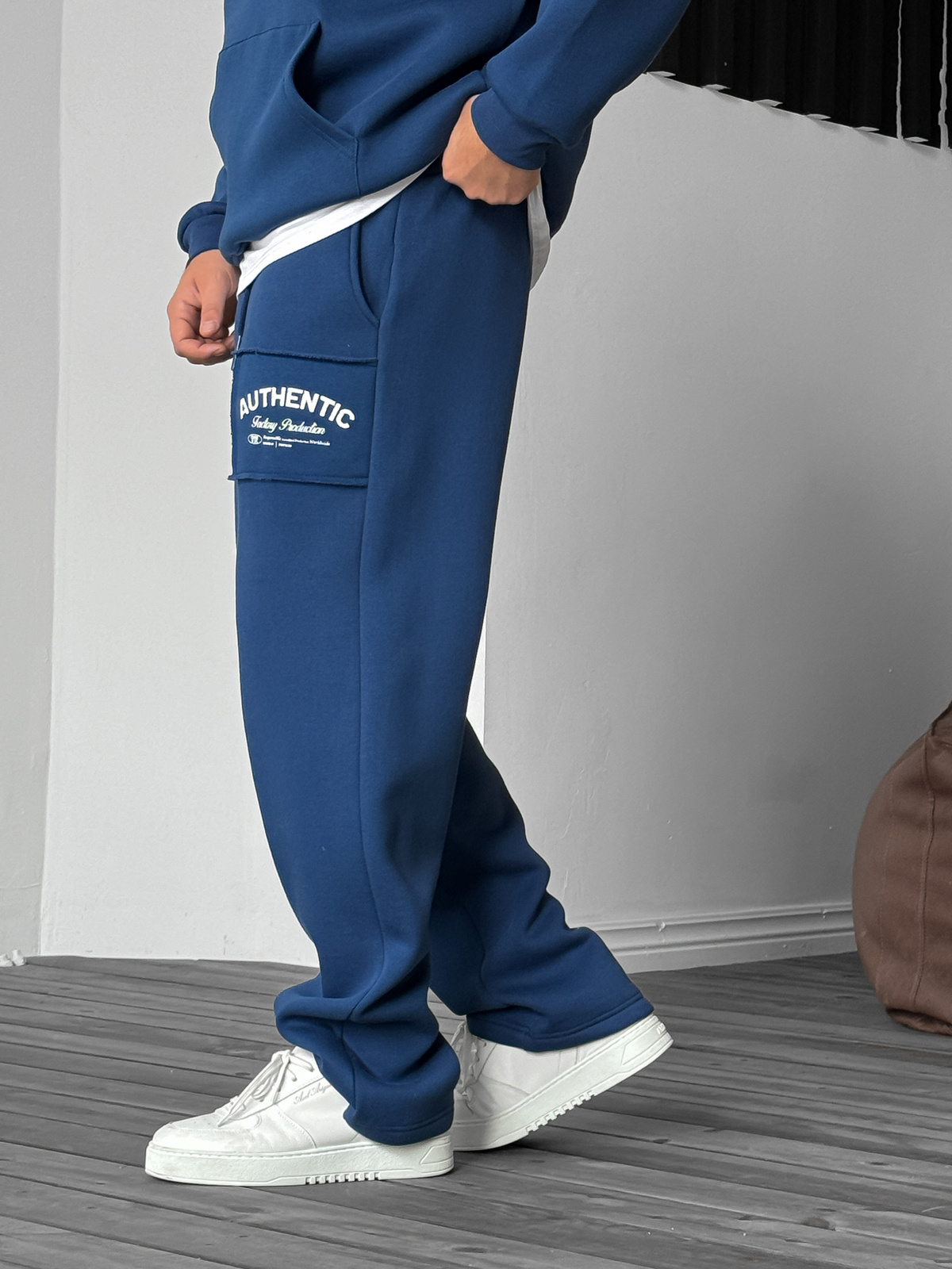 Lacivert Authentic Baskılı Boru Paça Eşofman ES-70-008