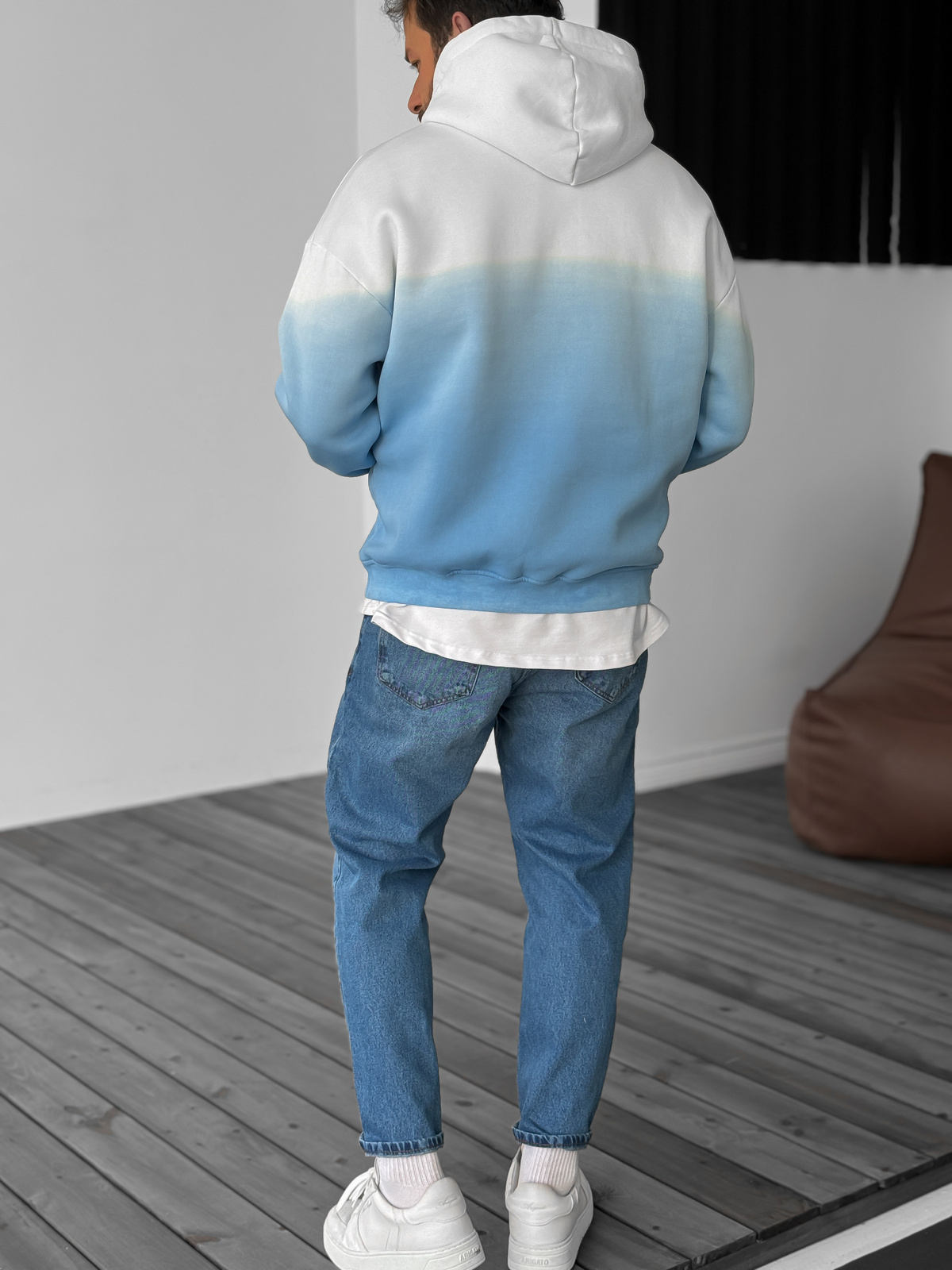 Mavi Gradient Kapüşonlu Sweat V-40-119