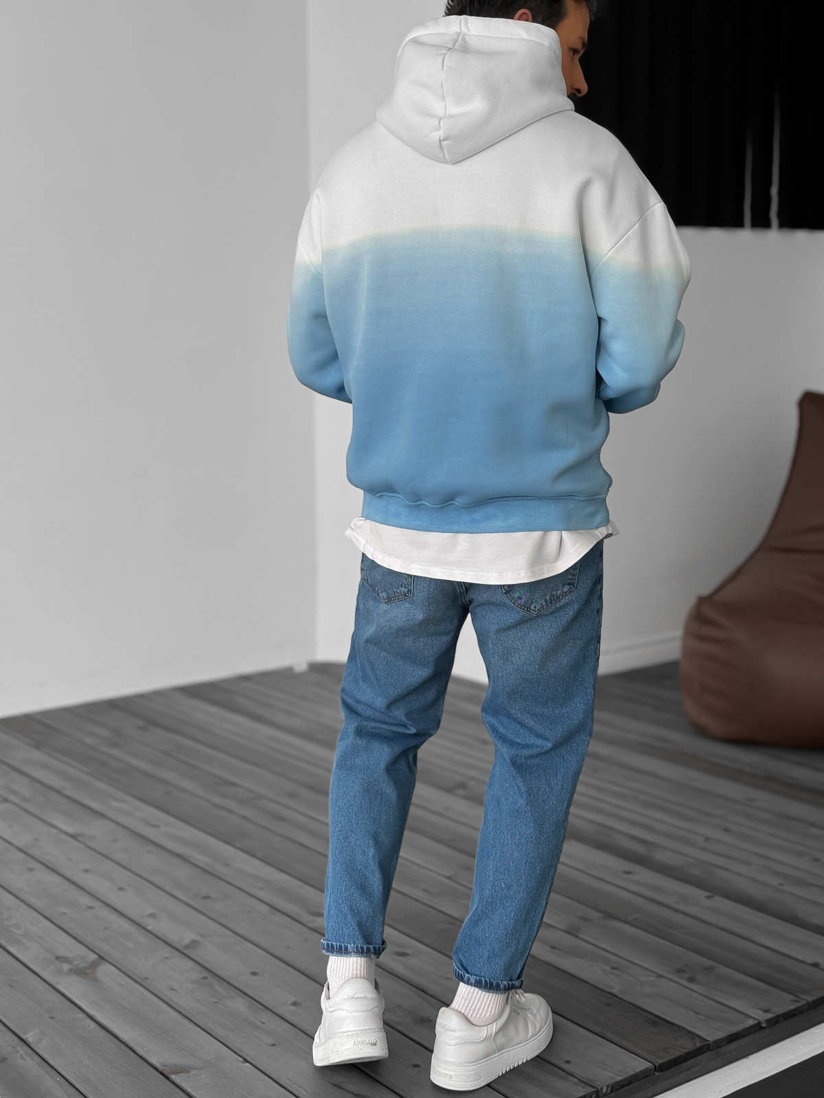 Mavi Gradient Kapüşonlu Sweat V-40-119