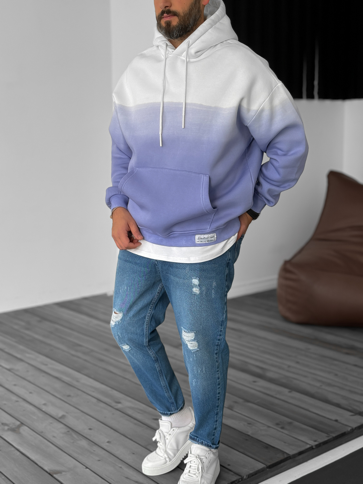 Mor Gradient Kapüşonlu Sweat V-40-119