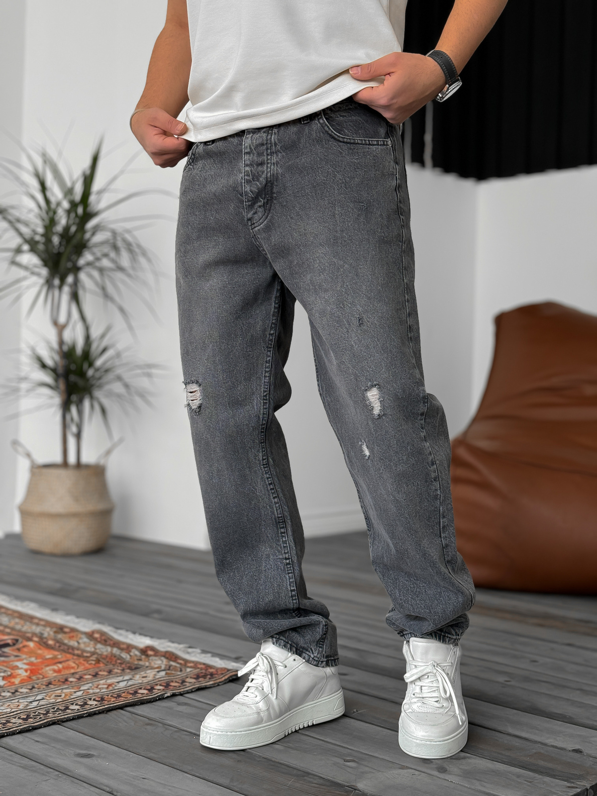 Gri Yırtıklı Baggy Pantolon KE-179/146/089/158