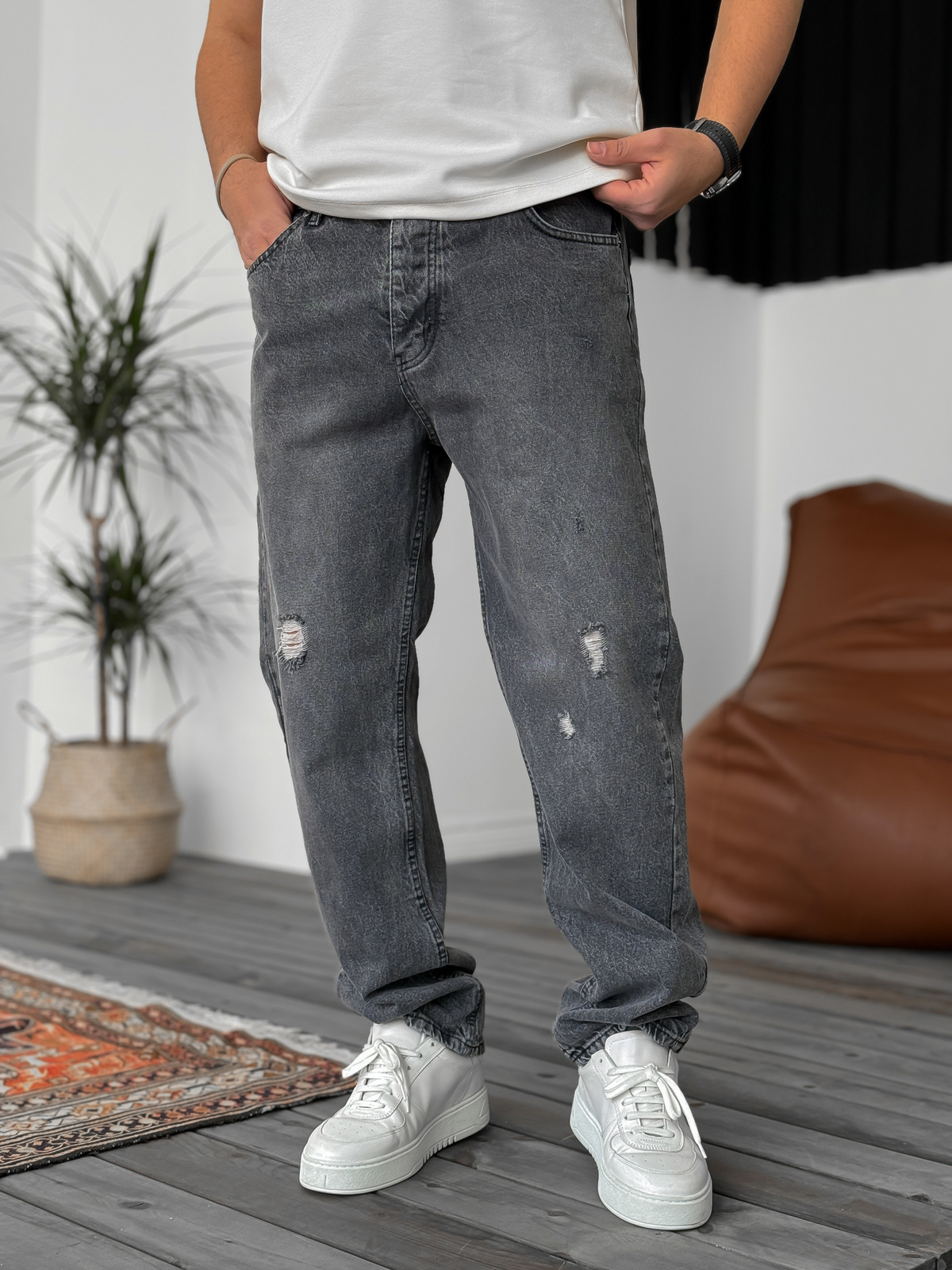 Gri Yırtıklı Baggy Pantolon KE-179/146/089/158