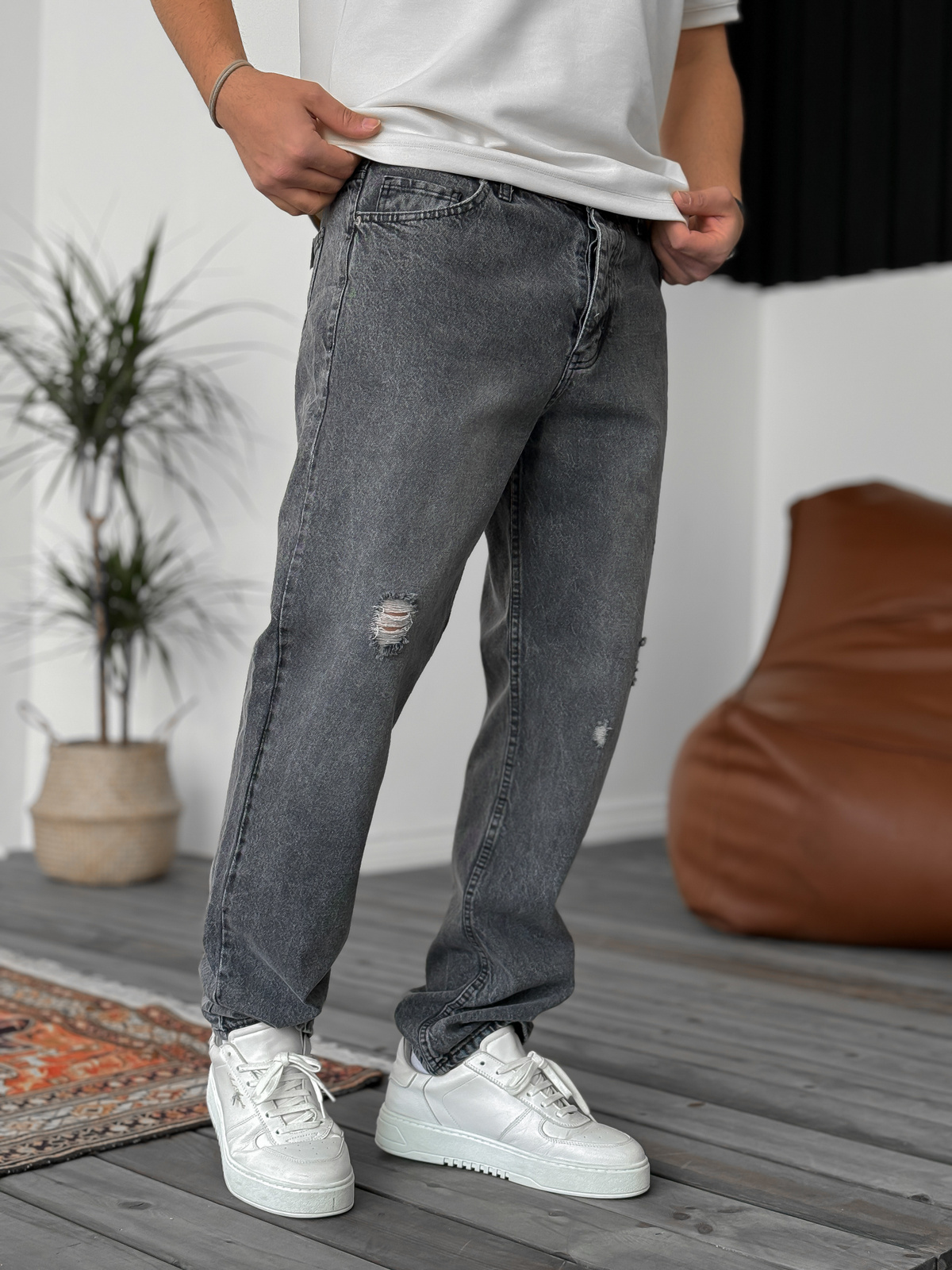 Gri Yırtıklı Baggy Pantolon KE-179/146/089/158